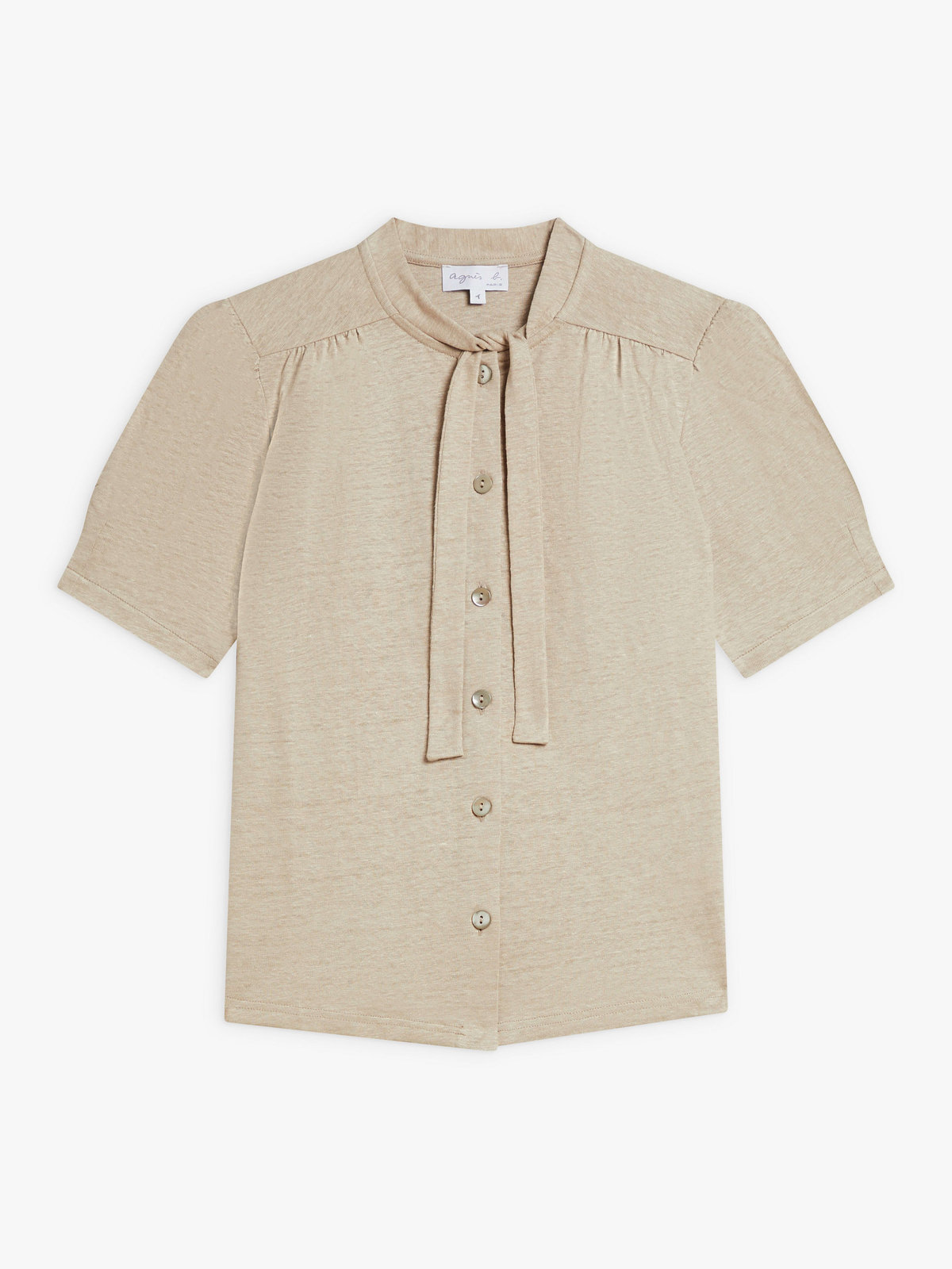 FEMME ウィメンズ リネン リボンタイ 半袖 ブラウス ”Laurene” ベージュ