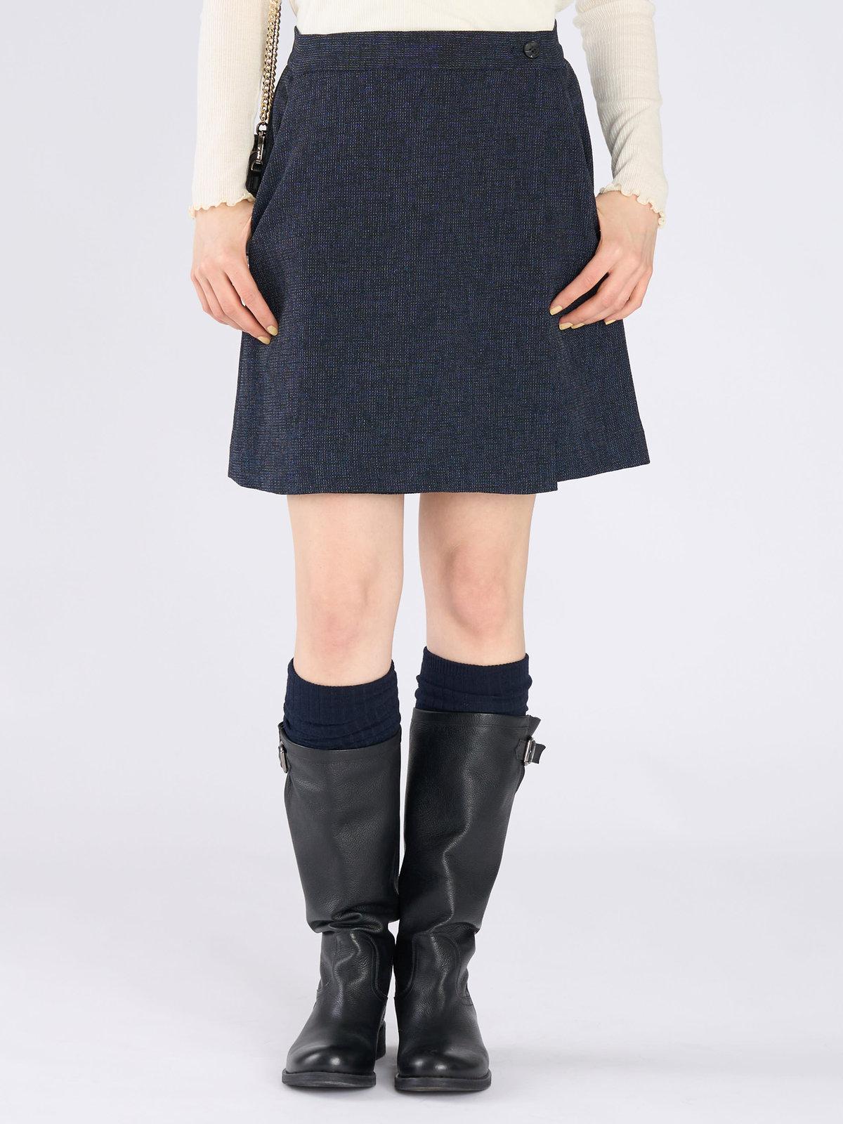 To b. by agnès b. ミックスツイード ラップスカート ネイビー