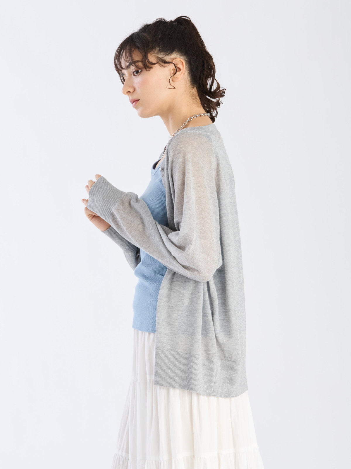 To b. by agnès b. 【Outlet】シアー ラグランスリーブ ニット カーディガン グレー