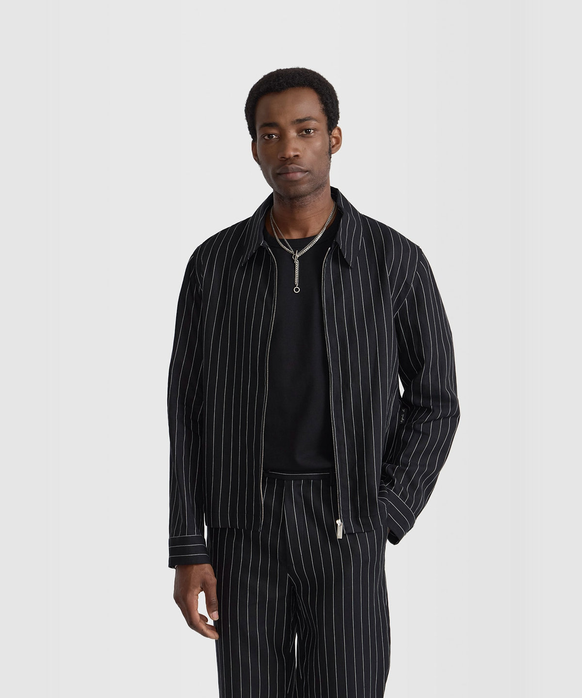 HOMME メンズ メンズ ストライプ リネン ボンバーブルゾン "Andde" ブラック