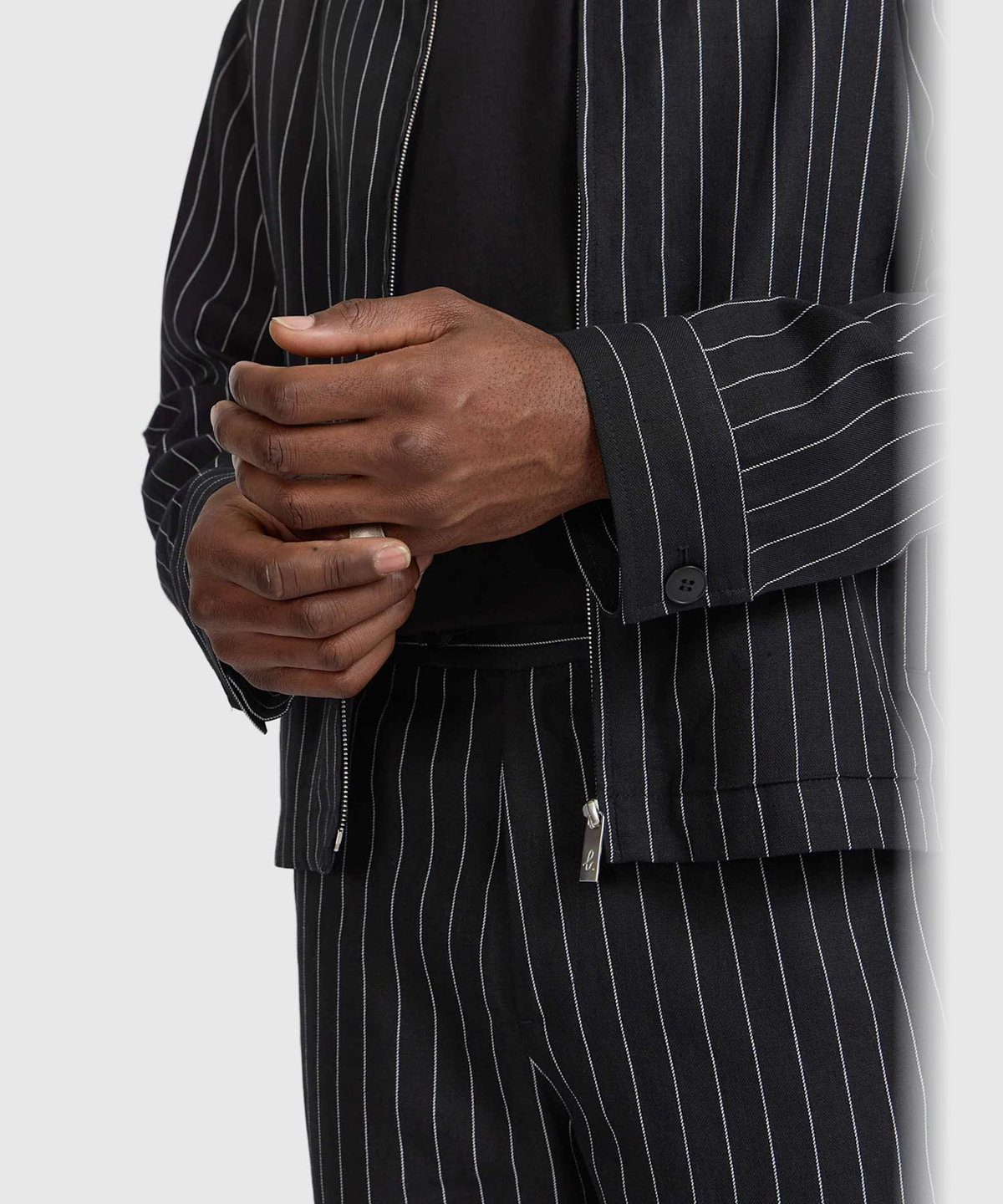 HOMME メンズ メンズ ストライプ リネン ボンバーブルゾン "Andde" ブラック