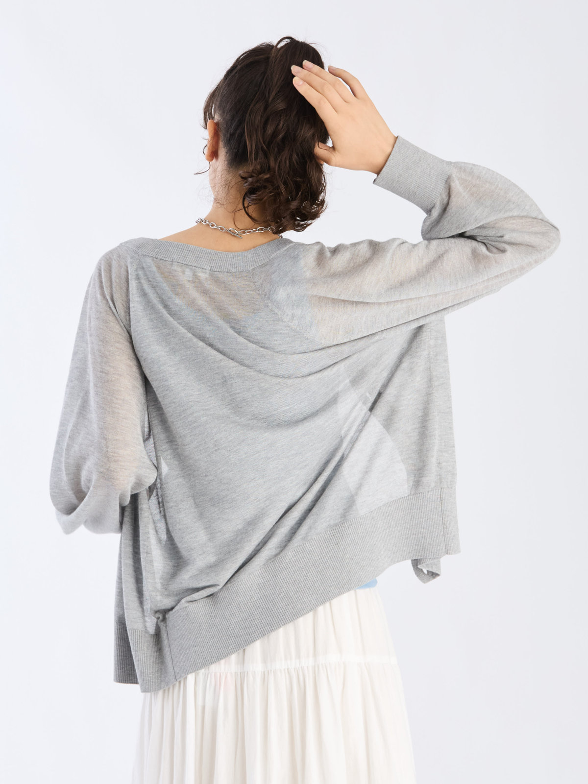 To b. by agnès b. 【Outlet】シアー ラグランスリーブ ニット カーディガン グレー