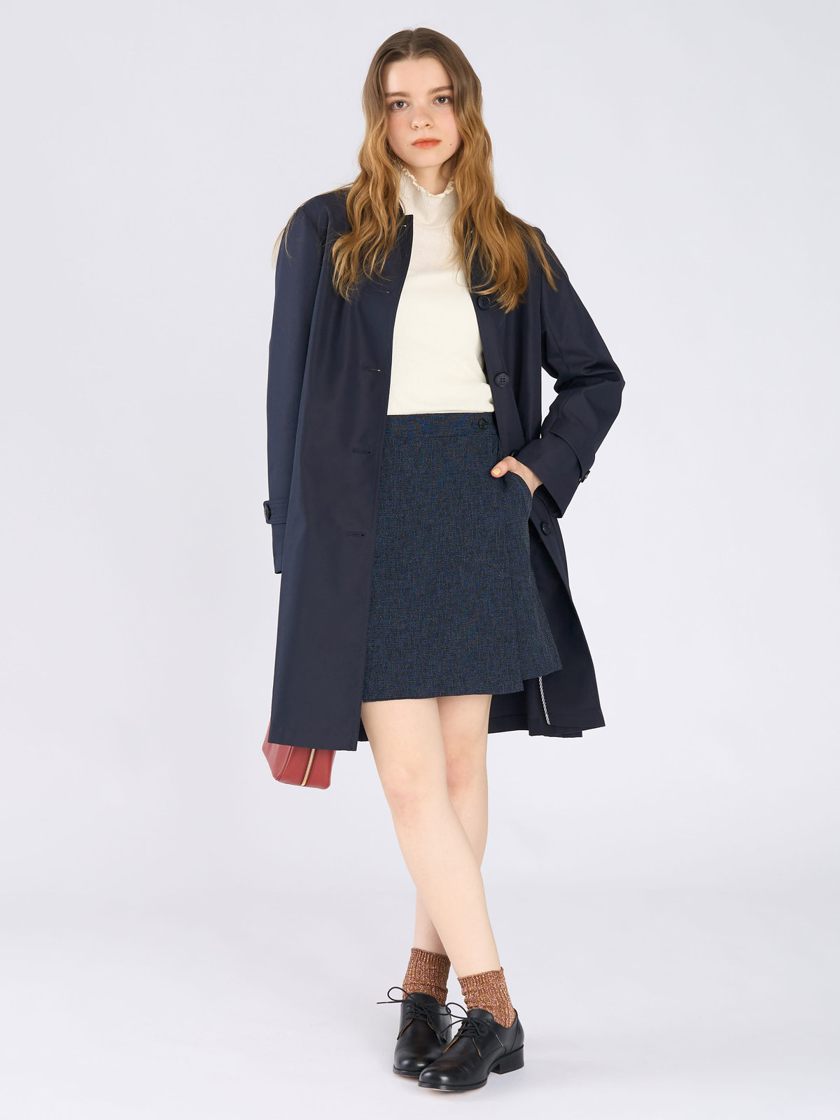 To b. by agnès b. ミックスツイード ラップスカート ネイビー