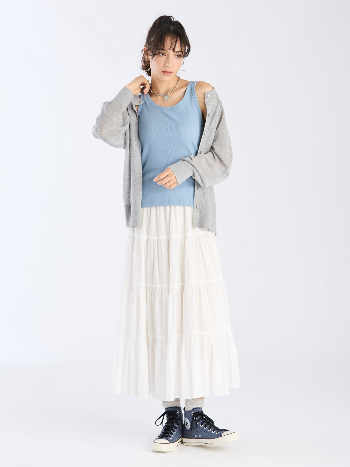 To b. by agnès b. 【Outlet】シアー ラグランスリーブ ニット カーディガン グレー