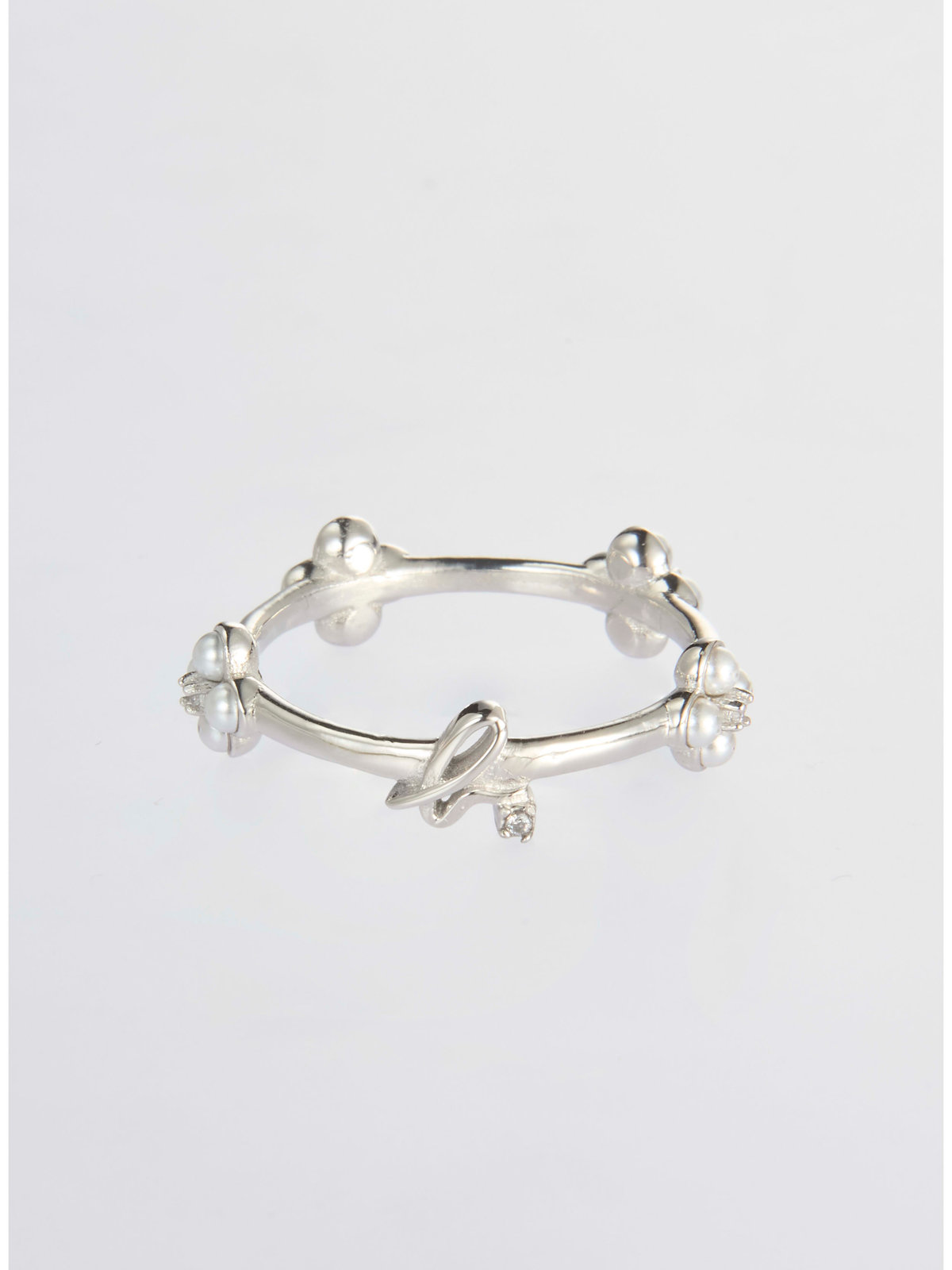 FEMME ウィメンズ "b."ロゴ フラワーモチーフ パール リング "Double bloom" シルバー