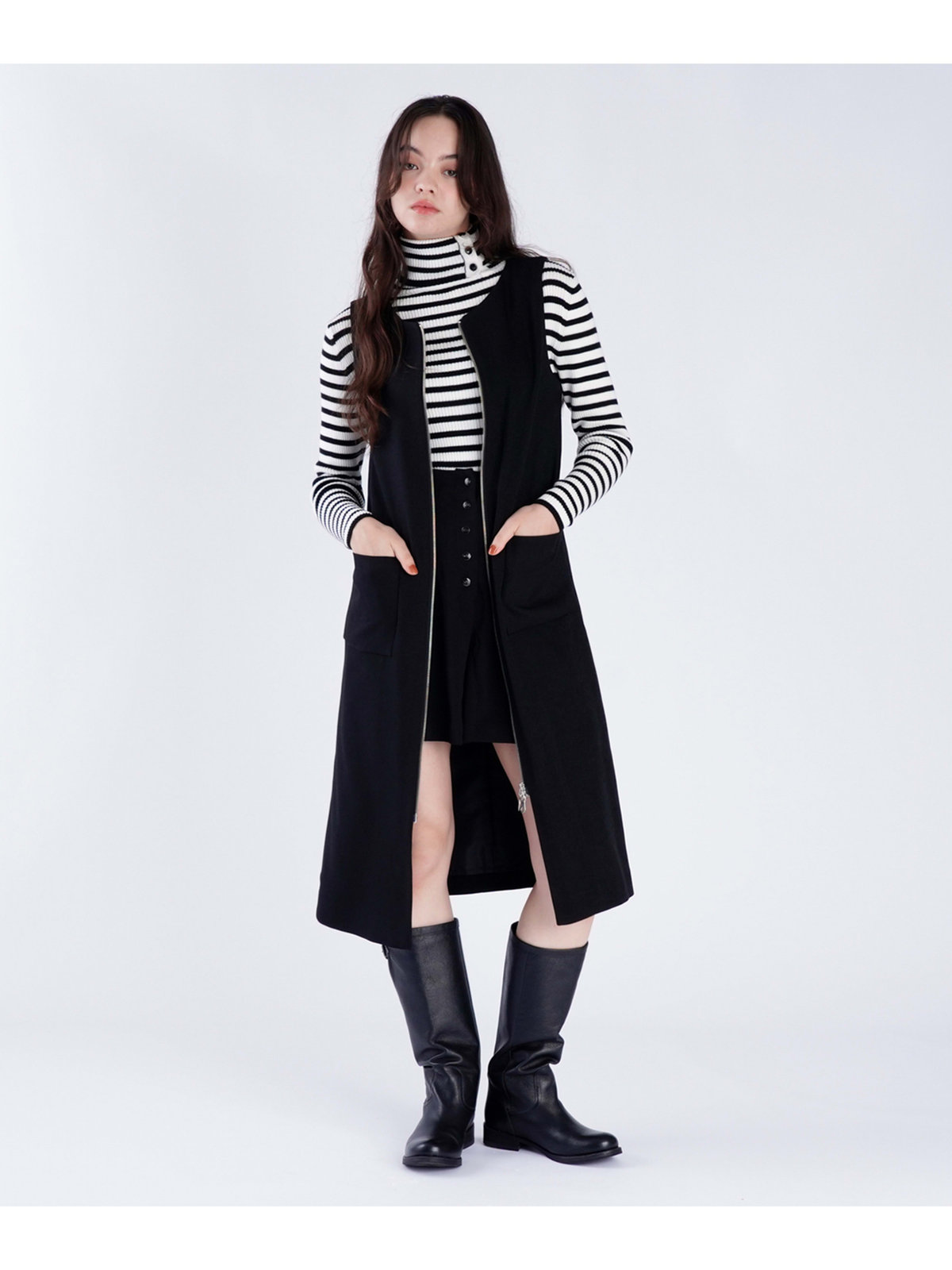 To b. by agnès b. 【Outlet】フロントジッパー ロング ジャンパーワンピース ブラック