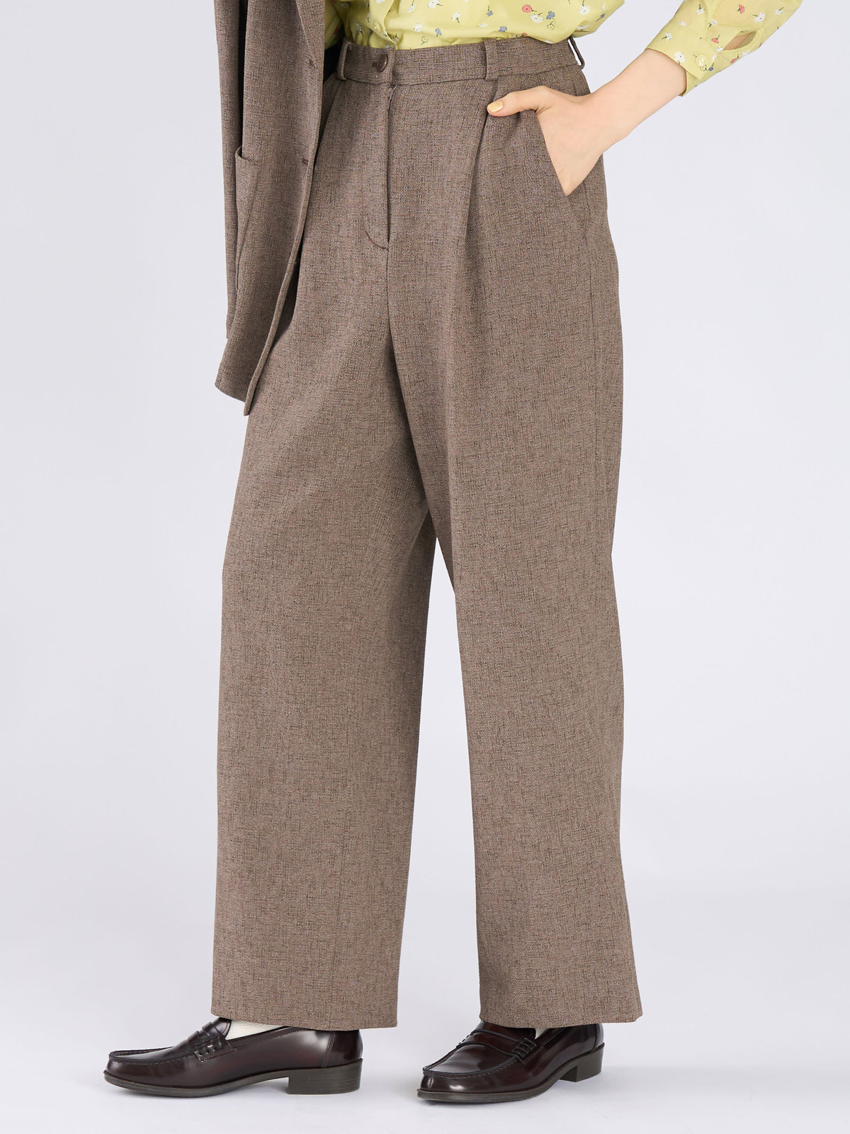 To b. by agnès b. ミックスツイード タックパンツ ベージュ