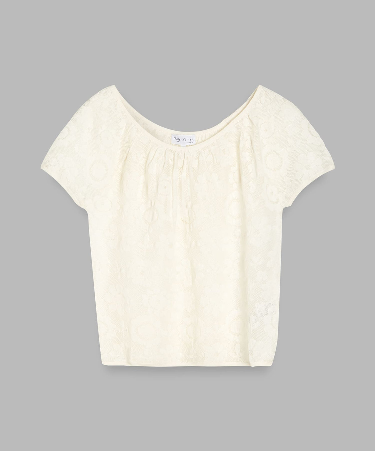 FEMME ウィメンズ 透かし柄編み ショートスリーブ ニット トップス "Gilda" ホワイト