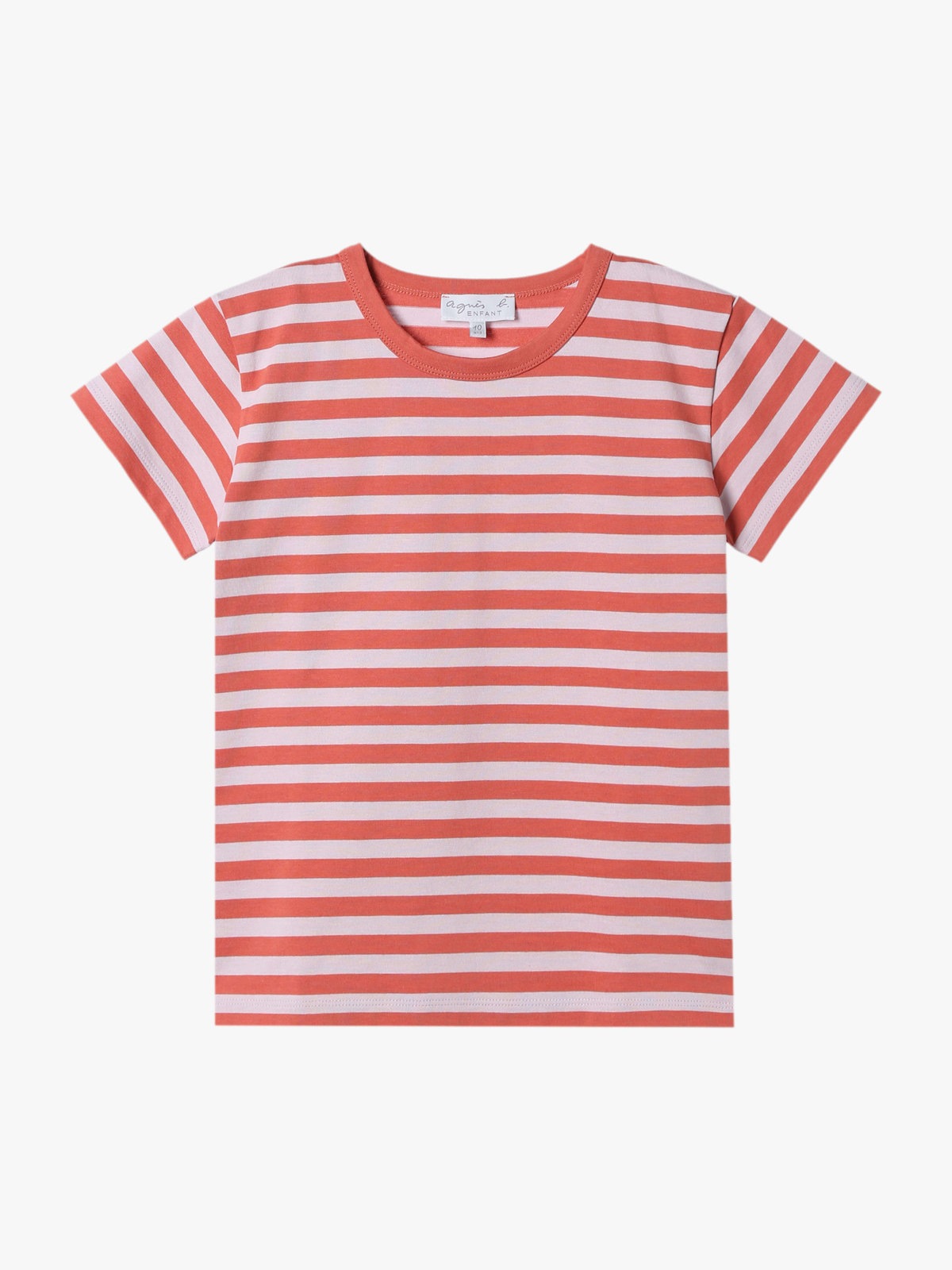 ENFANT ユニセックス キッズ 細ボーダー コットン 半袖 Tシャツ コーラルピンク