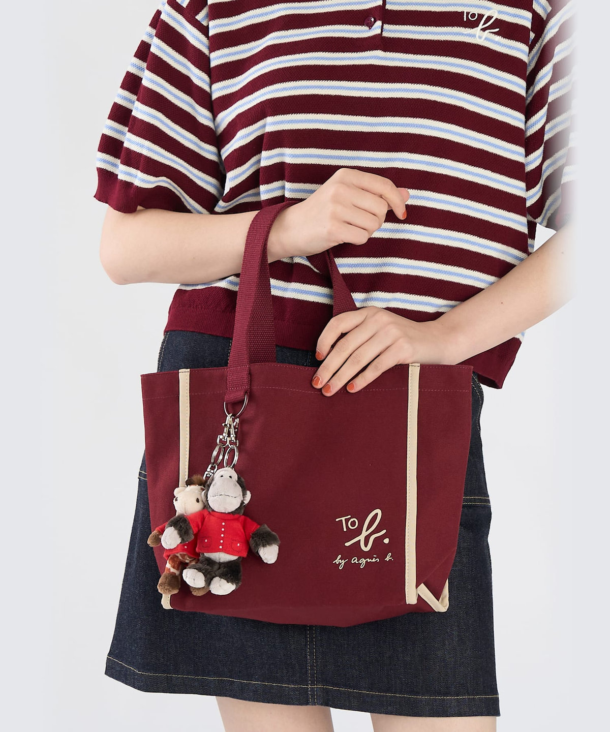 To b. by agnès b. To b. by agnes b.× green label relaxing コットン パイピング ミニトートバッグ ボルドー