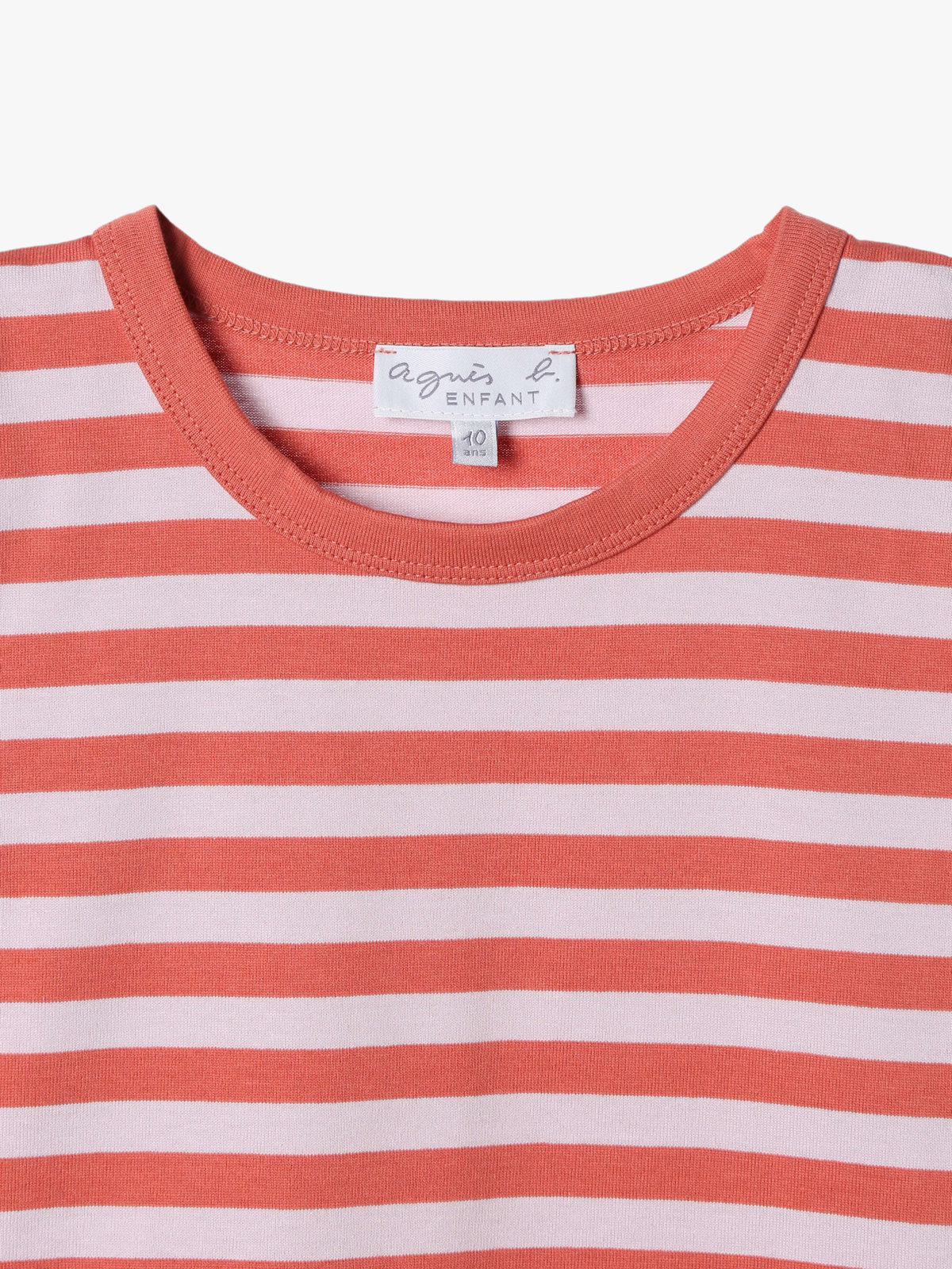 ENFANT ユニセックス キッズ 細ボーダー コットン 半袖 Tシャツ コーラルピンク