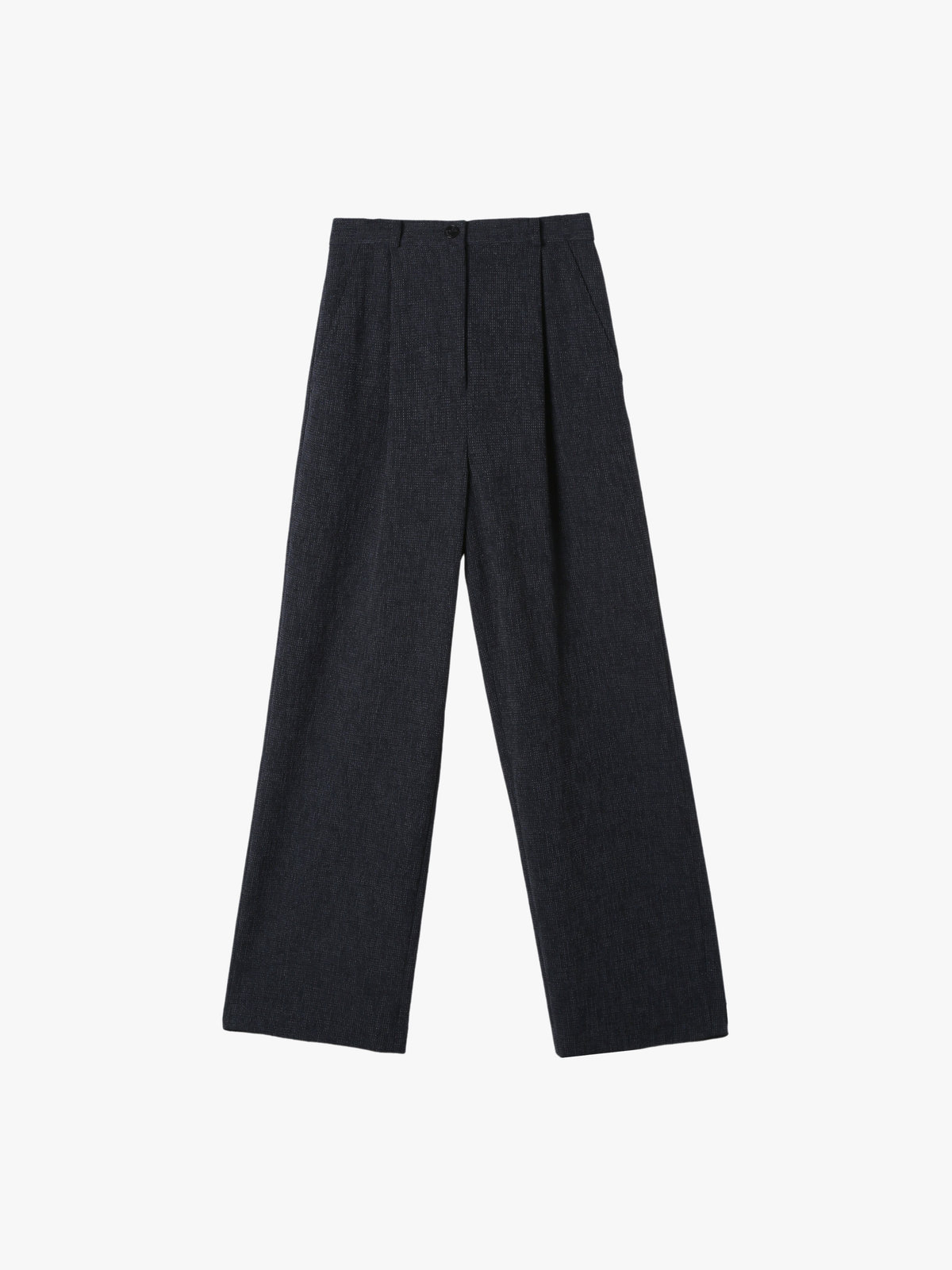 To b. by agnès b. ミックスツイード タックパンツ ネイビー