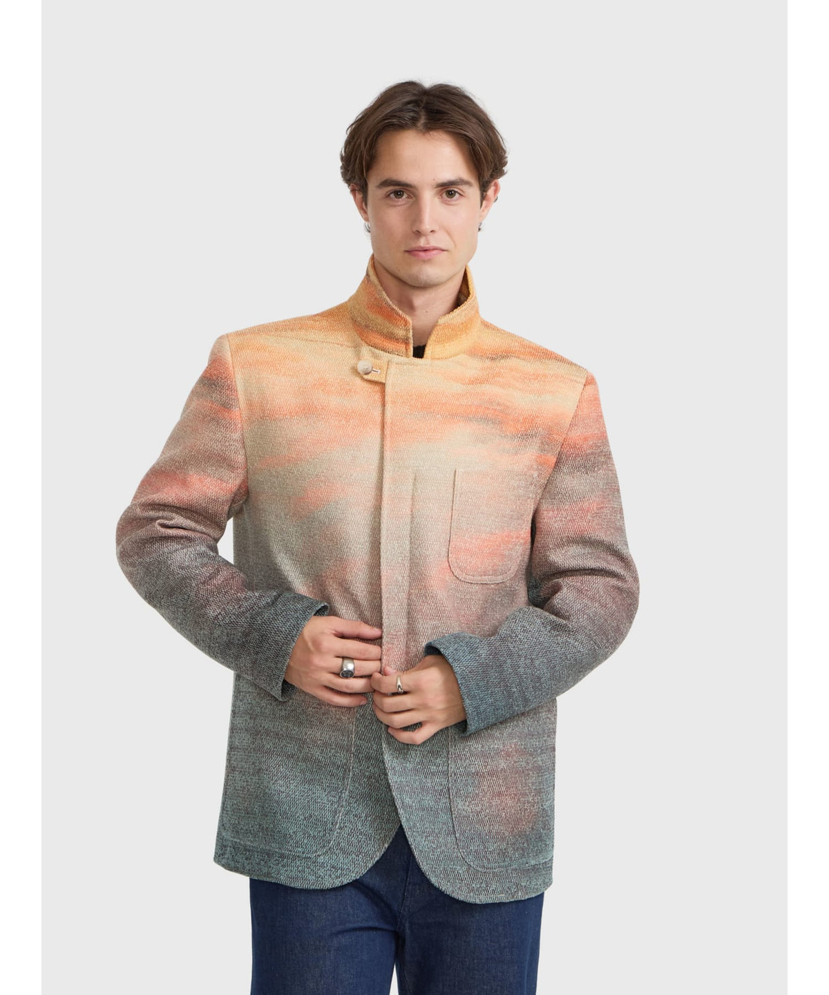 HOMME メンズ メンズ サンセットプリント 長袖 ジップアップジャケット ブラック