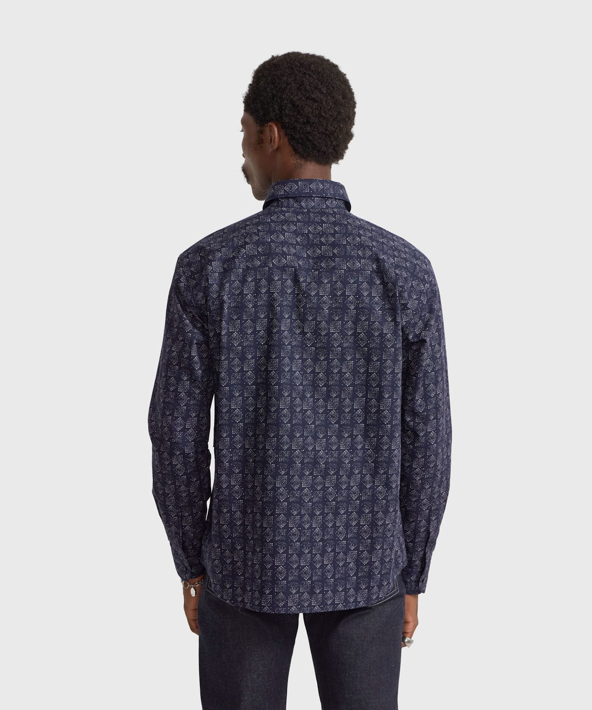 HOMME メンズ メンズ プリント コットン 長袖 シャツ "Andy" ブルー系その他