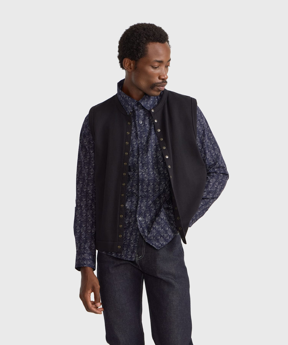 HOMME メンズ メンズ プリント コットン 長袖 シャツ "Andy" ブルー系その他