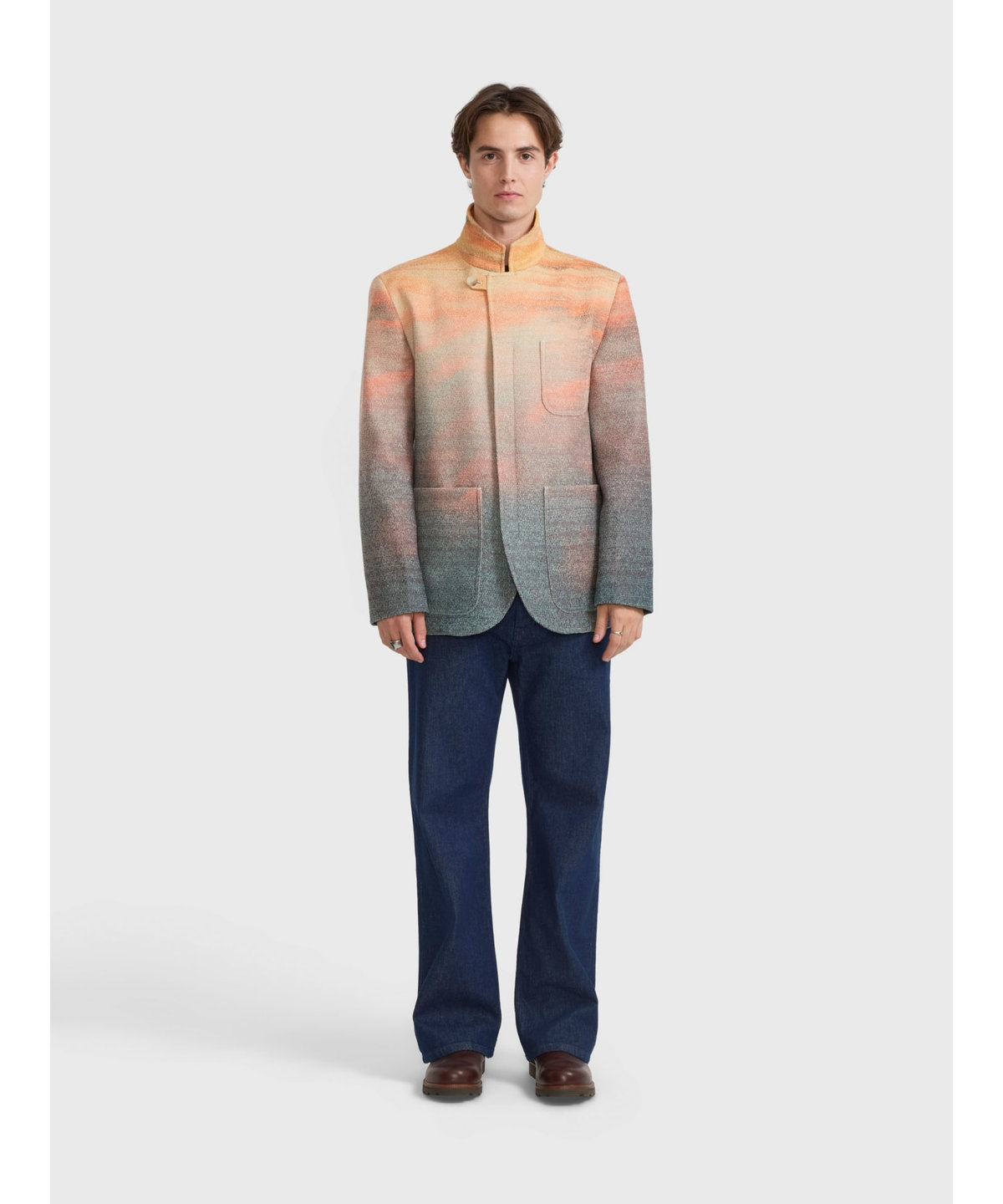 HOMME メンズ メンズ サンセットプリント 長袖 ジップアップジャケット ブラック