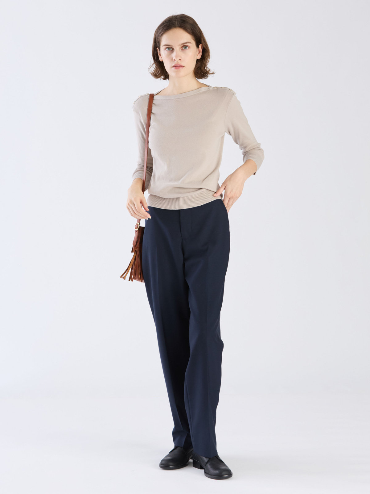 FEMME ウィメンズ 【Outlet】コットン ニット 7分袖 ボートネック プルオーバー "Badiane" グレー系その他