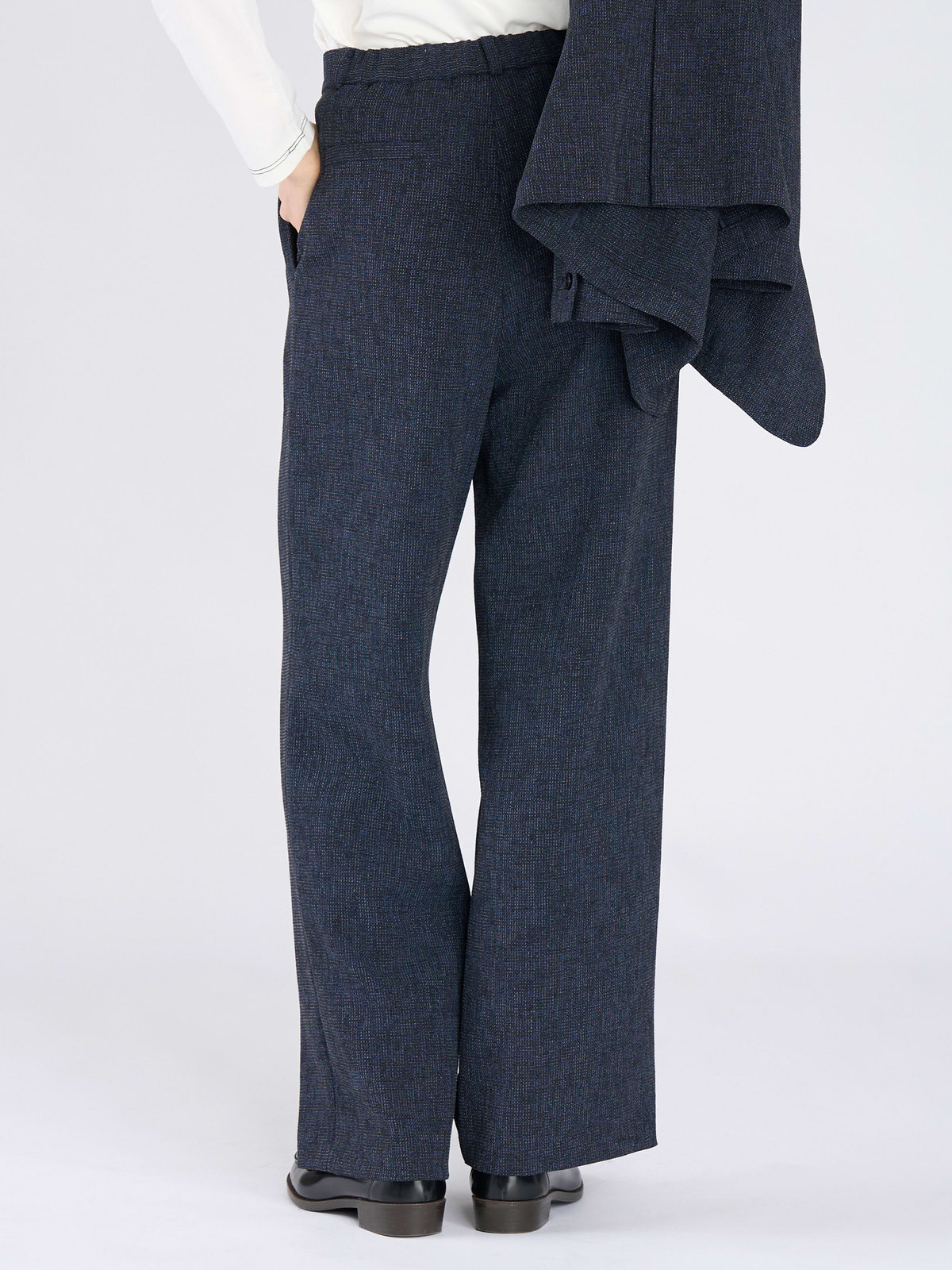 To b. by agnès b. ミックスツイード タックパンツ ネイビー