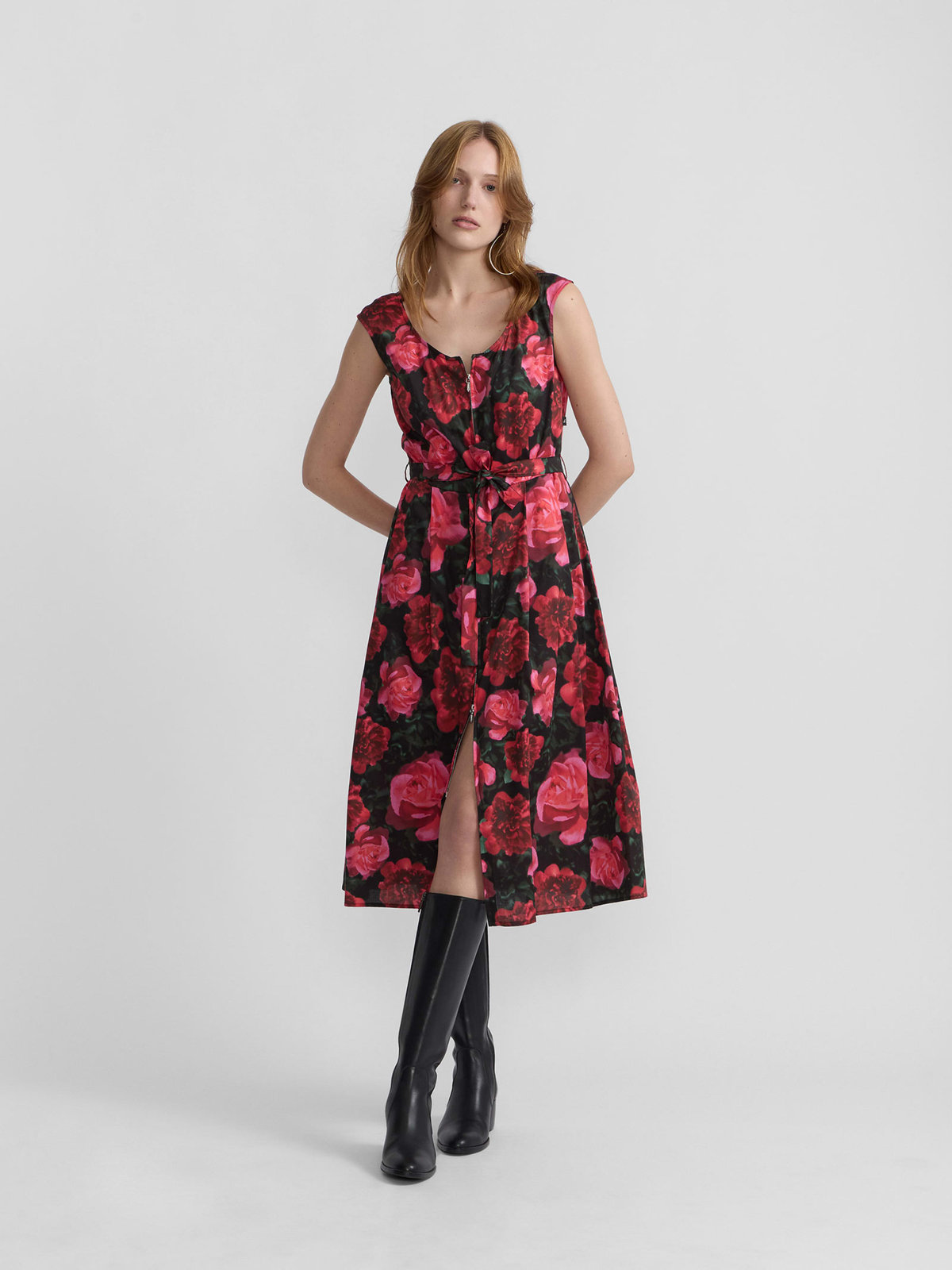 FEMME ウィメンズ フローラルプリント コットン ノースリーブ ワンピース "Clara" ピンク