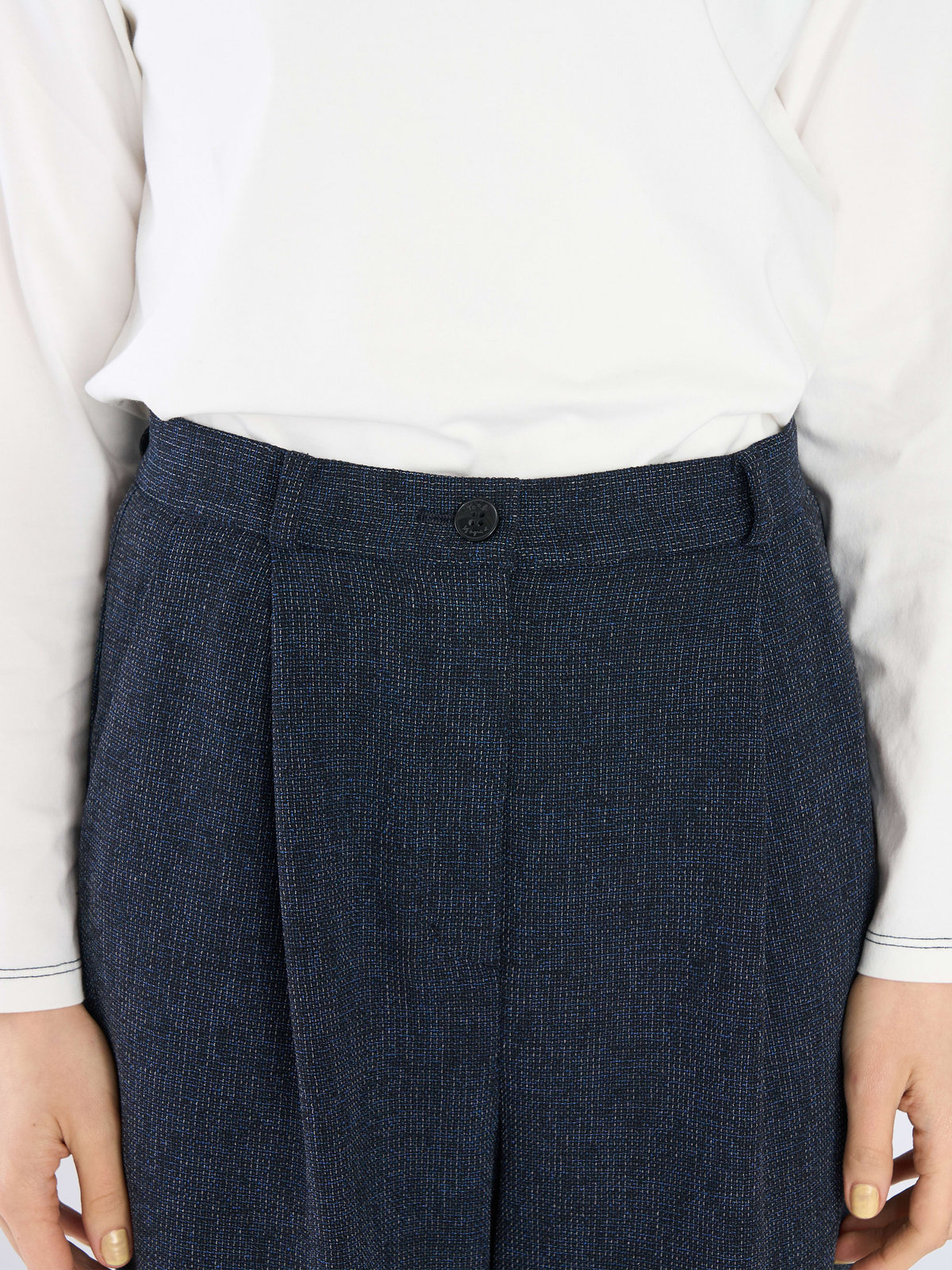 To b. by agnès b. ミックスツイード タックパンツ ネイビー