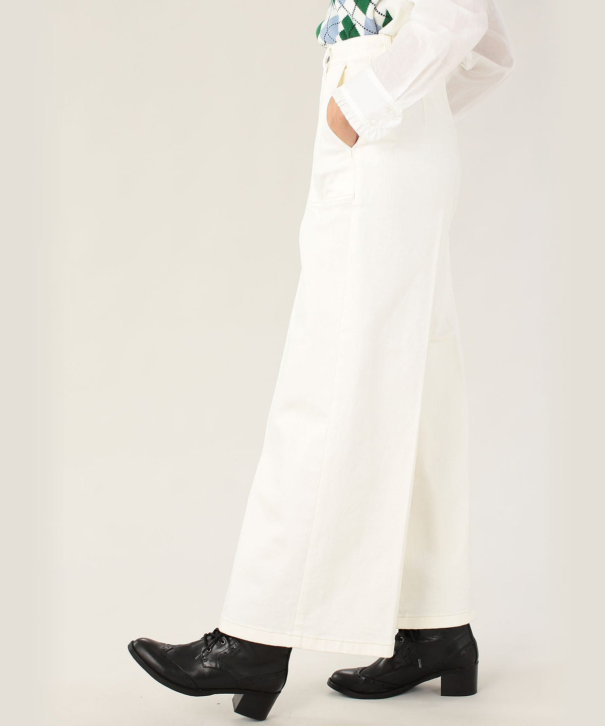 To b. by agnès b. ホワイト デニム ワイドパンツ ホワイト