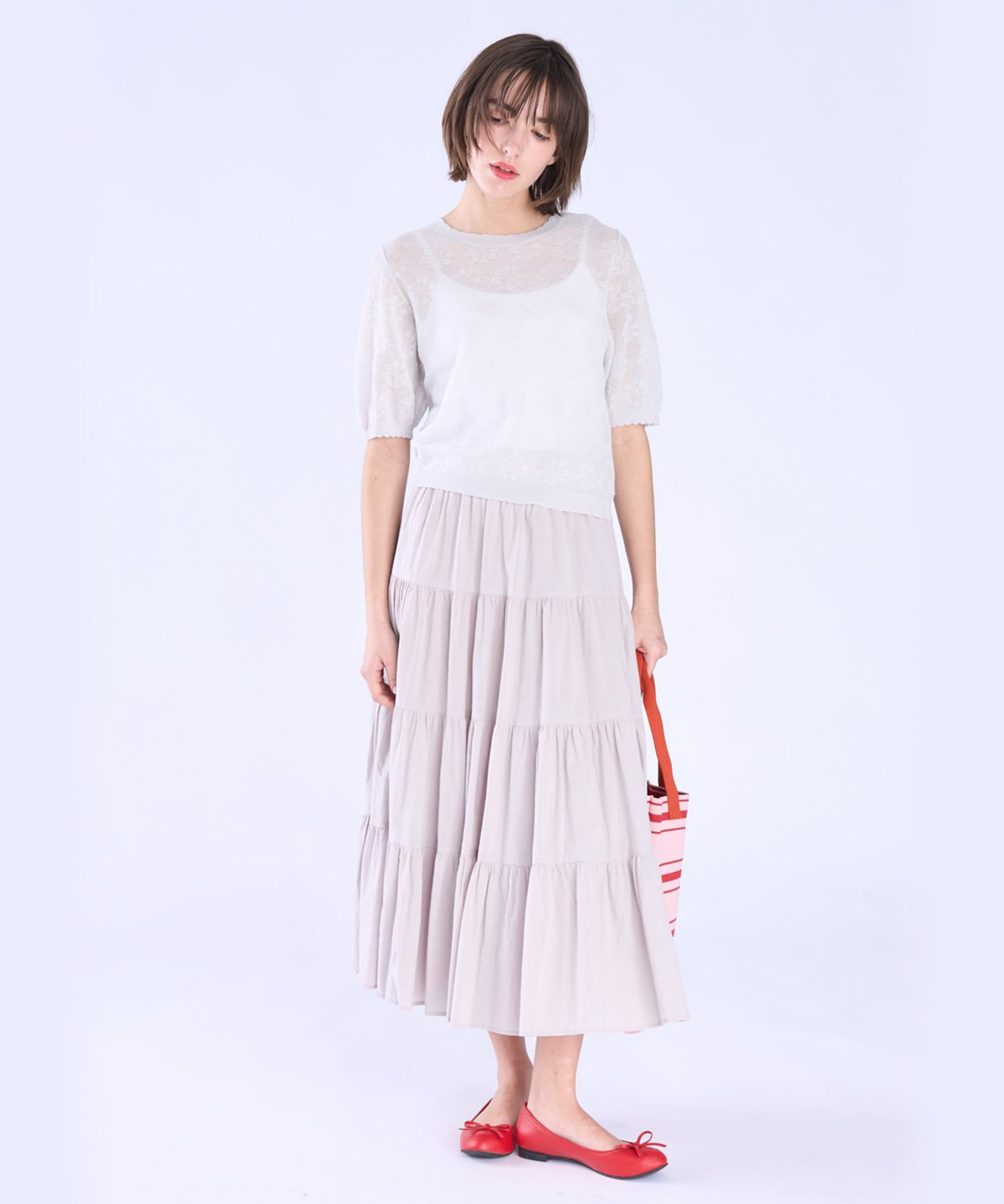 To b. by agnès b. コットン フォーティアード スカート ライトグレー