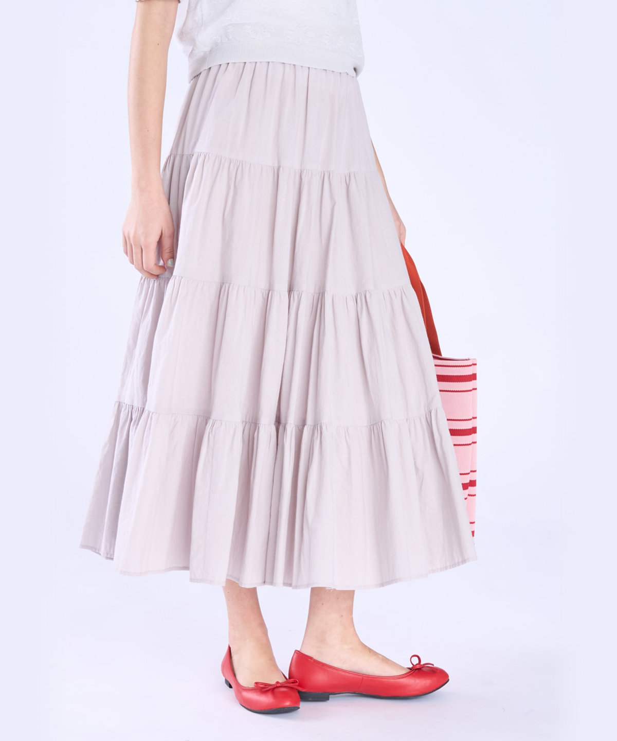 To b. by agnès b. コットン フォーティアード スカート ライトグレー