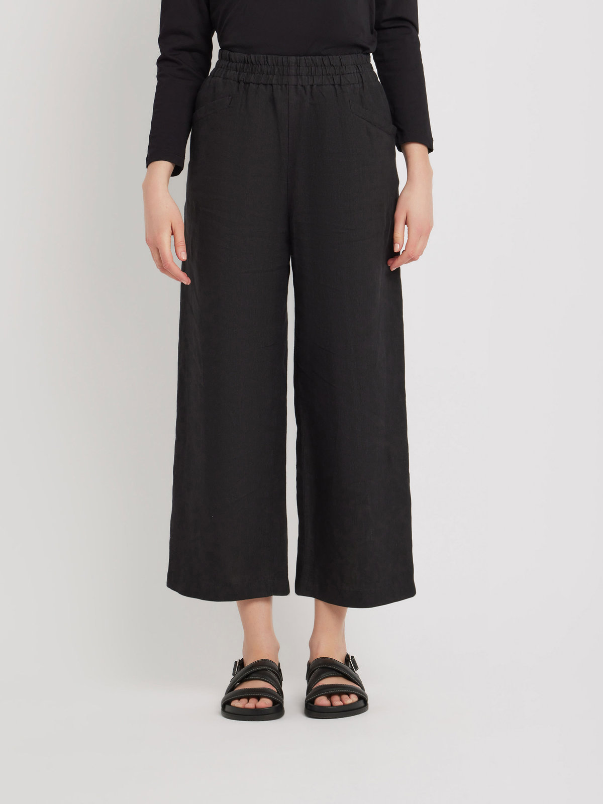 FEMME ウィメンズ リネン ロング ワイドパンツ ”New Moulin” ブラック