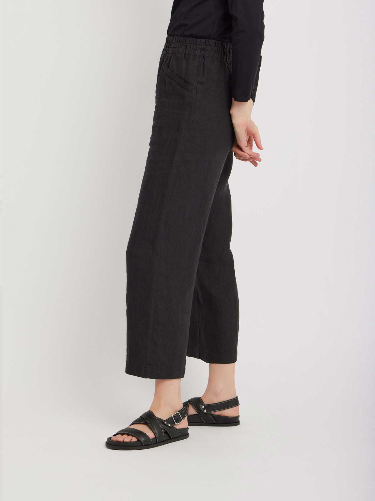 FEMME ウィメンズ リネン ロング ワイドパンツ ”New Moulin” ブラック
