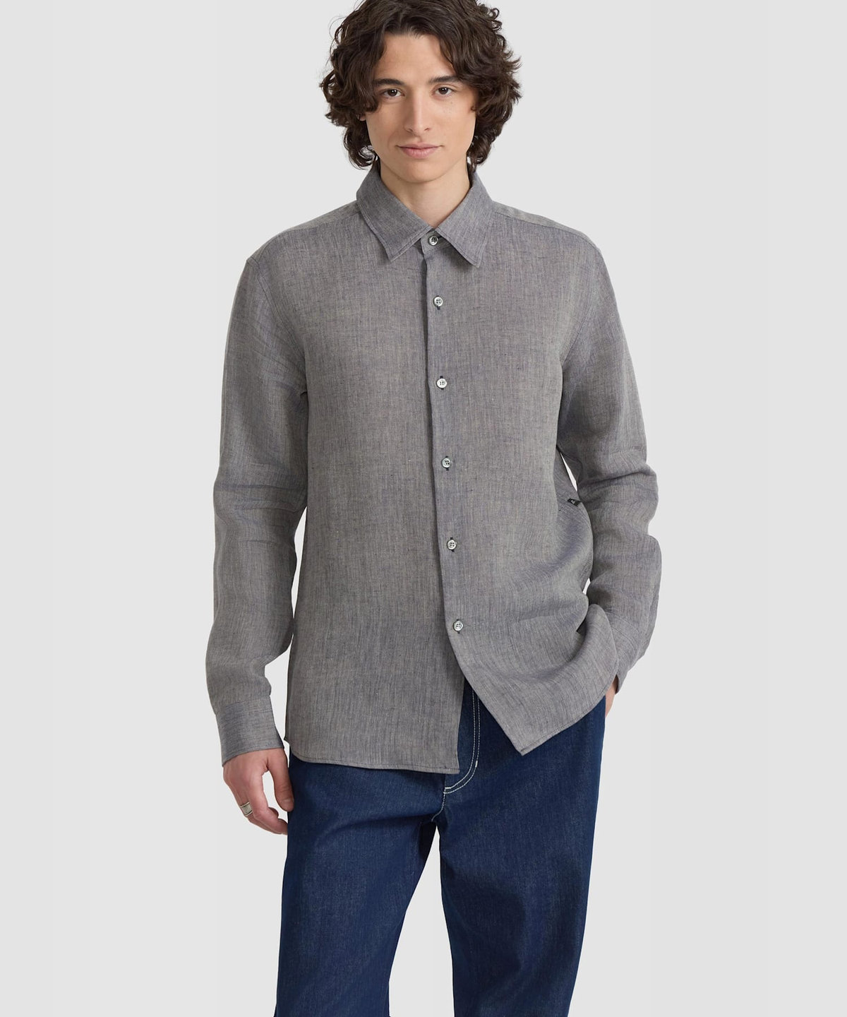 HOMME メンズ メンズ リネン 長袖 シャツ "Thomas" グレー