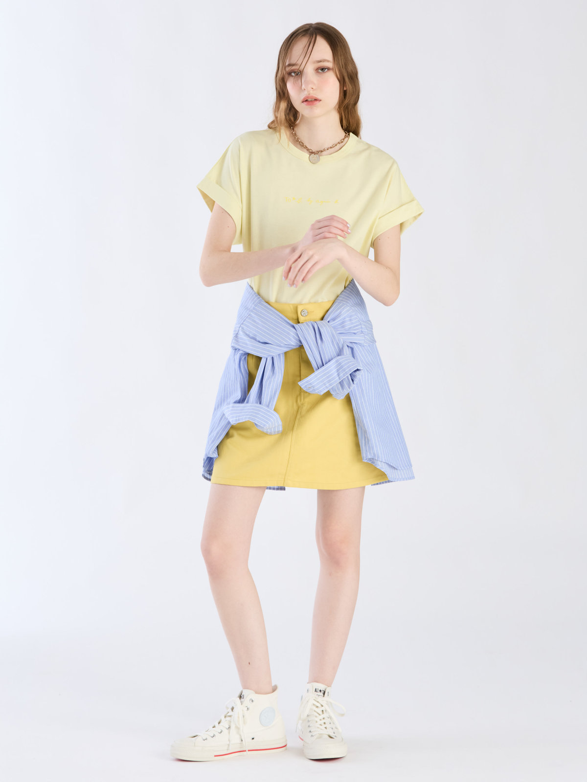 To b. by agnès b. 【Outlet】ロゴ プリント コットン マカロン Tシャツ イエロー