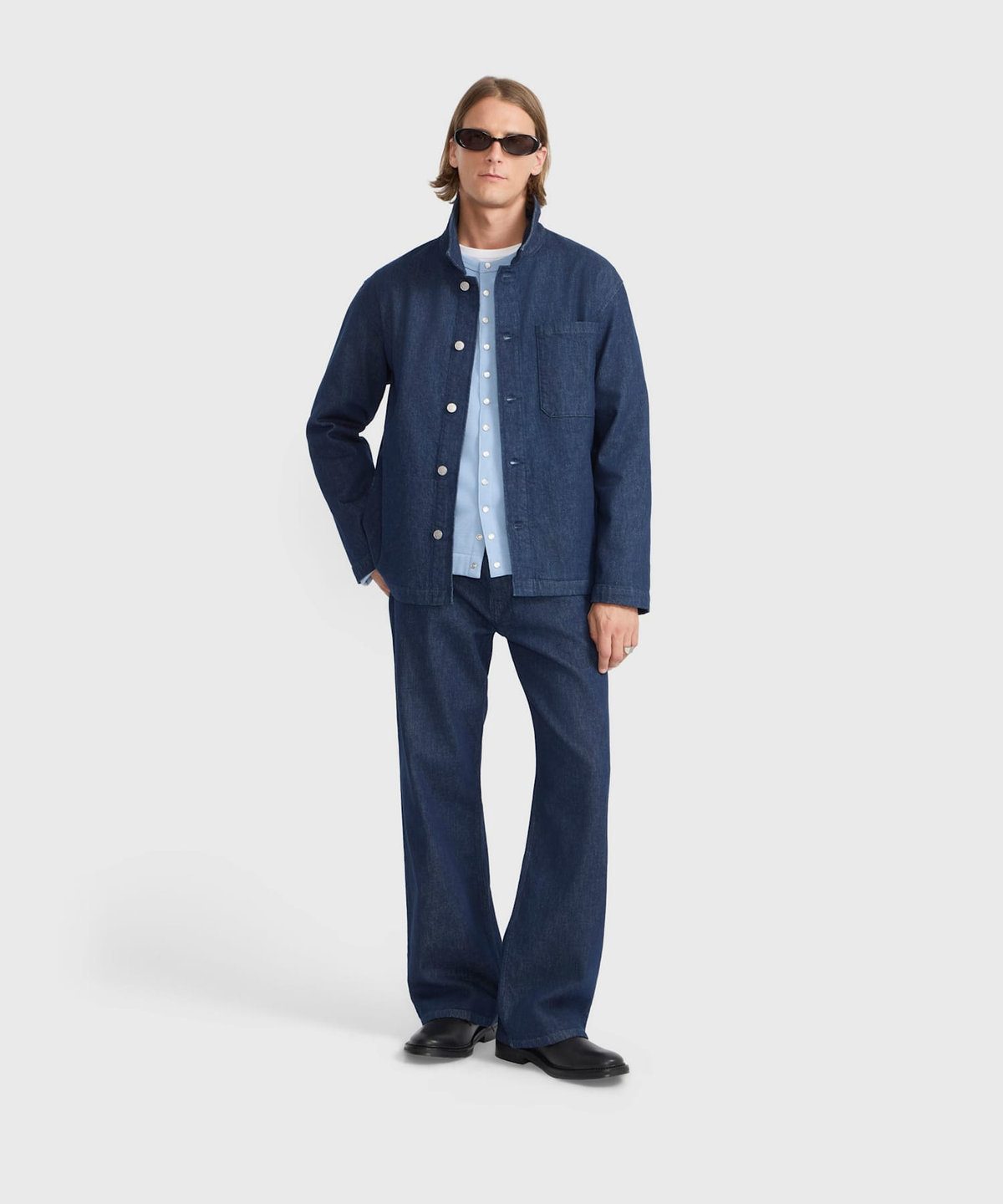 HOMME メンズ メンズ  コットン 長袖 オーバーシャツ ネイビー
