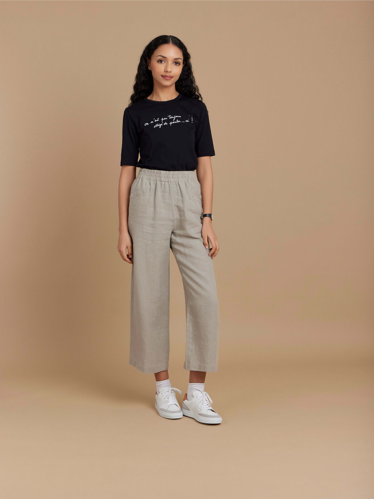 FEMME ウィメンズ 【Outlet】リネン ロング ワイドパンツ ”New Moulin” ブラウン系その他