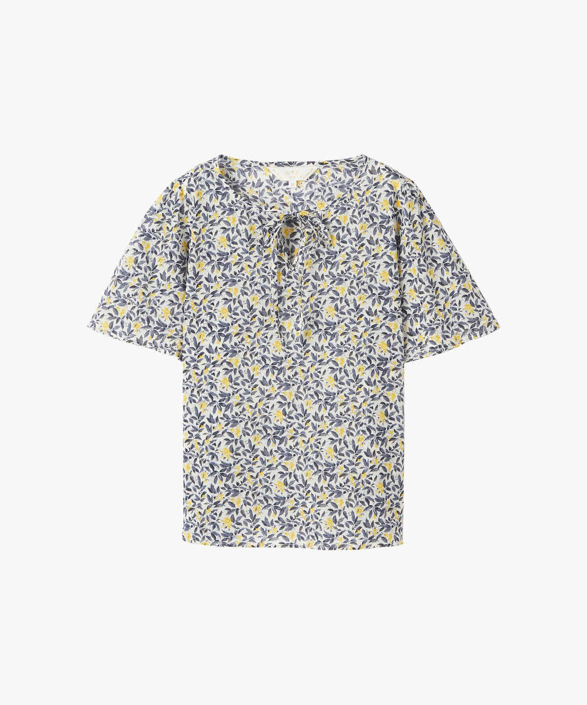 To b. by agnès b. ボタニカル プリント コットン 半袖 ブラウス イエロー