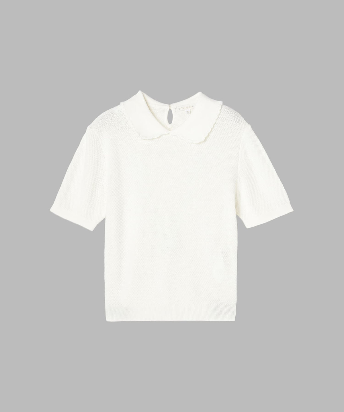 To b. by agnès b. コットン タック ステッチ 半袖 ニット プルオーバー ホワイト