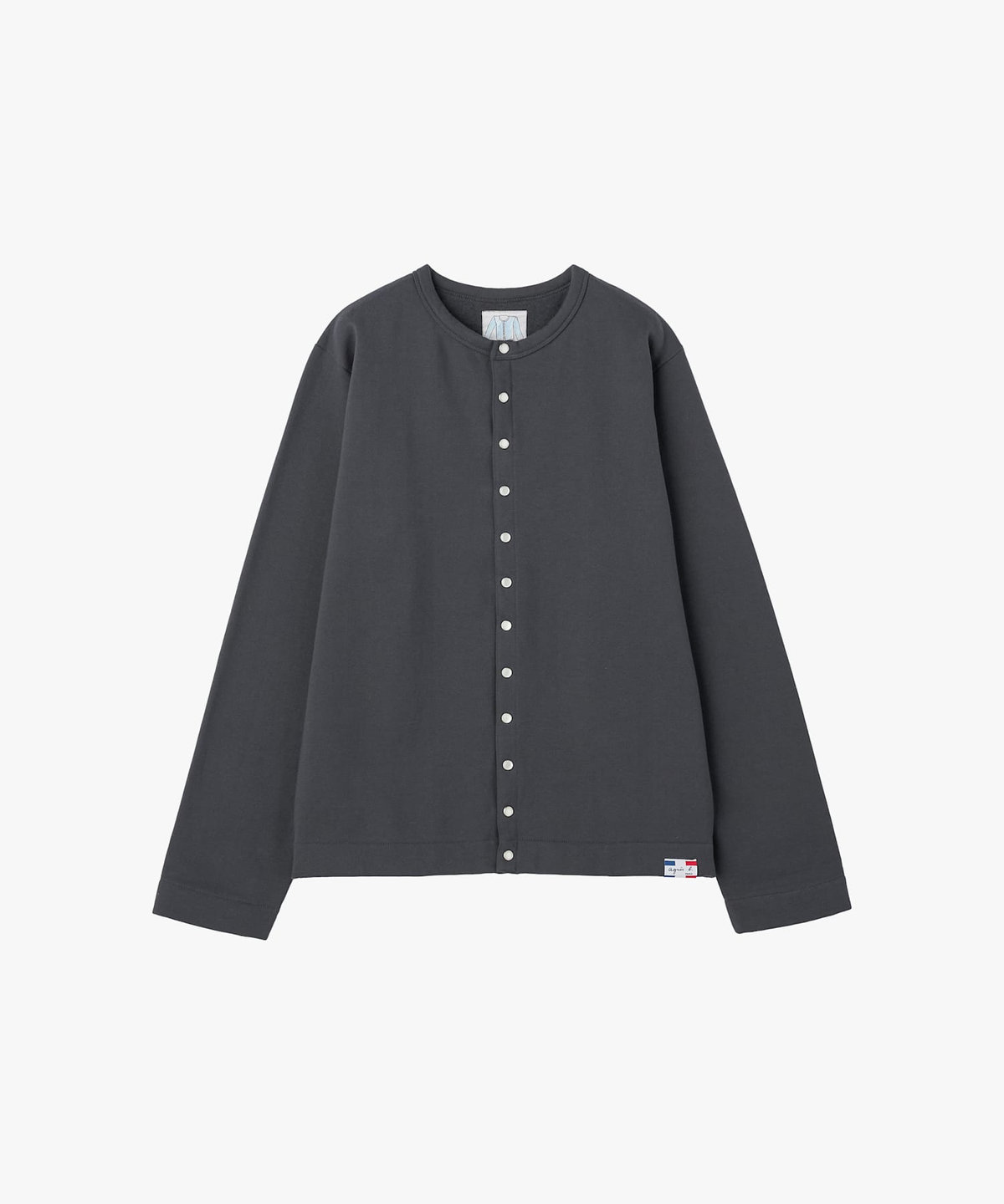 HOMME メンズ メンズ オーガニックコットン メルトン 長袖 カーディガンプレッション "Nacre"  [Made in France] グレー
