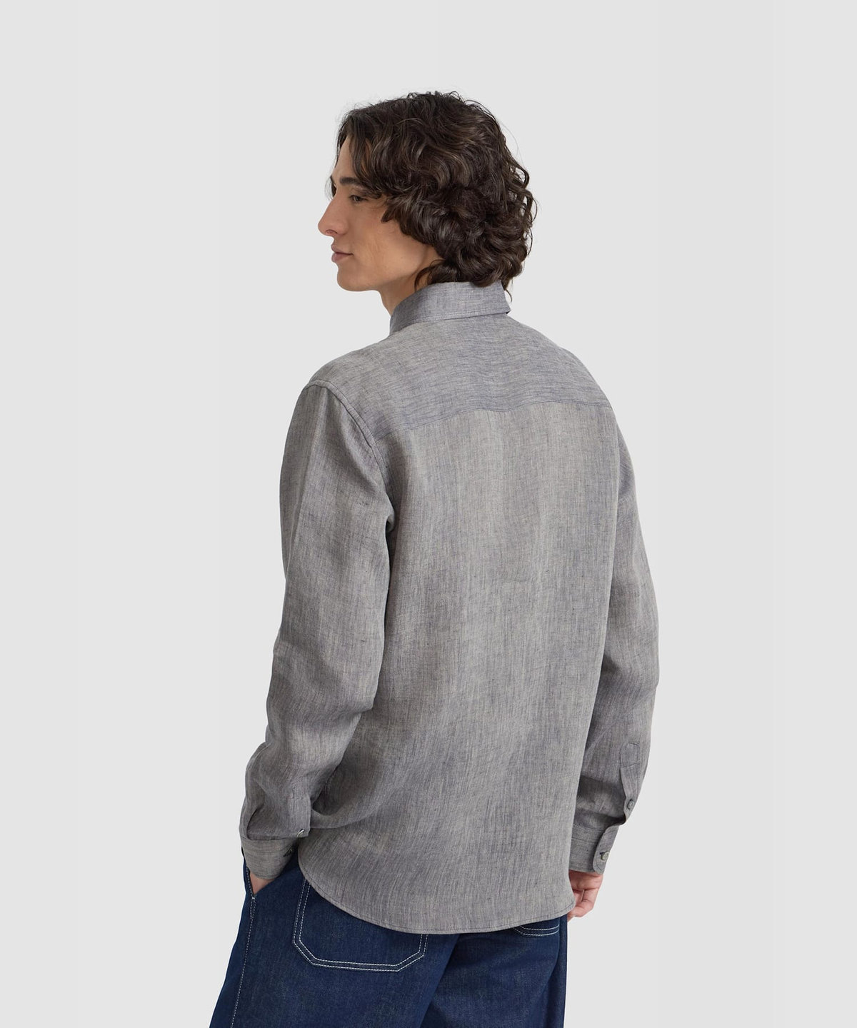 HOMME メンズ メンズ リネン 長袖 シャツ "Thomas" グレー