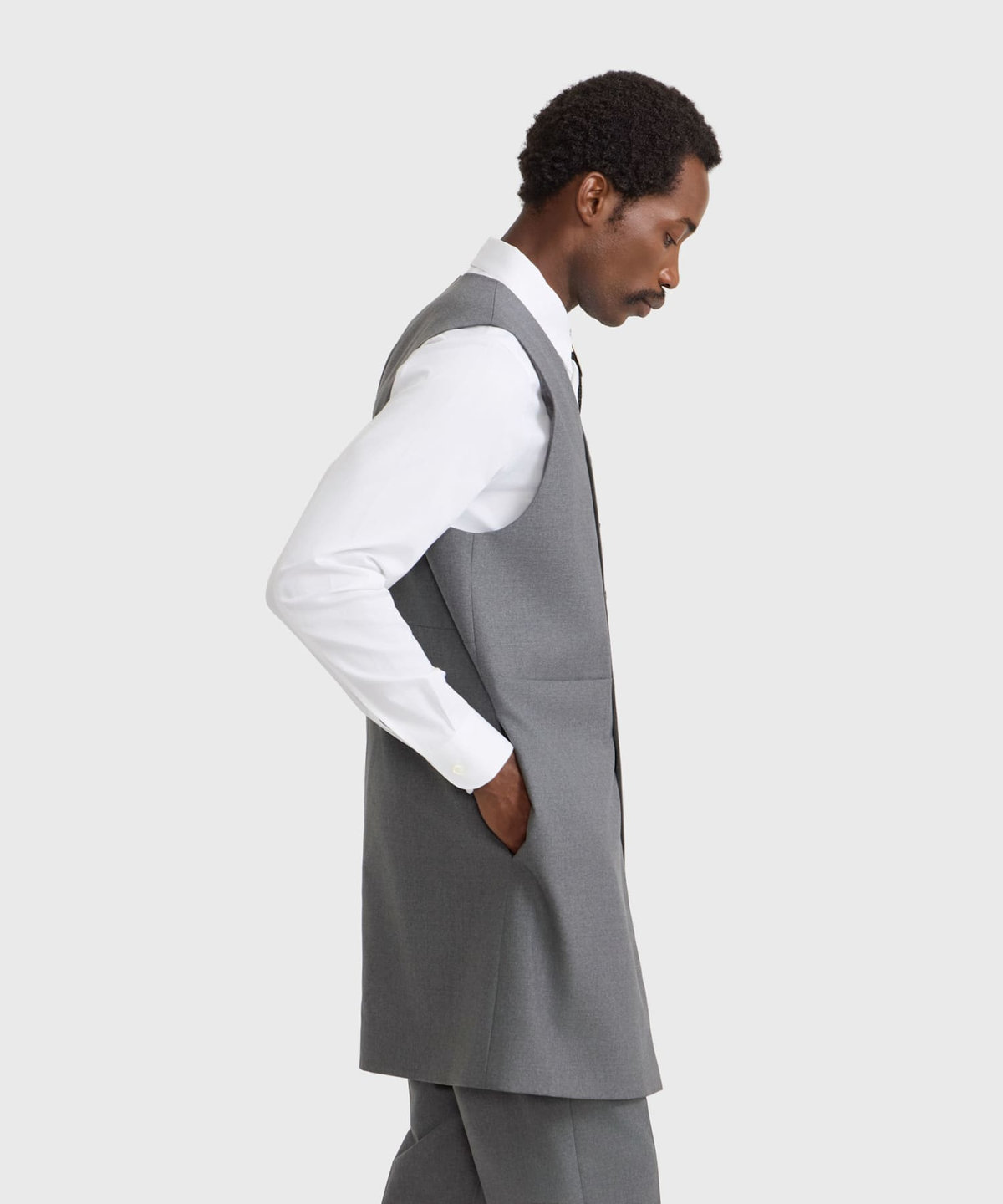 HOMME メンズ メンズ ウール ロングジレ "Lee" グレー