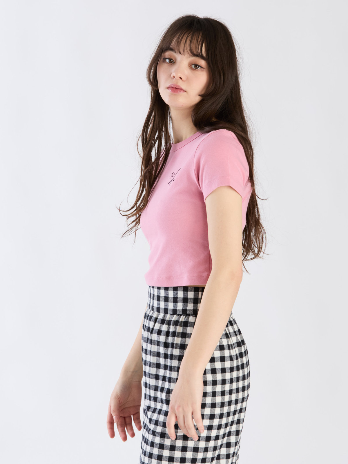 To b. by agnès b. 【Outlet】"To b."ロゴ コットン 半袖 クロップド Tシャツ ピンク