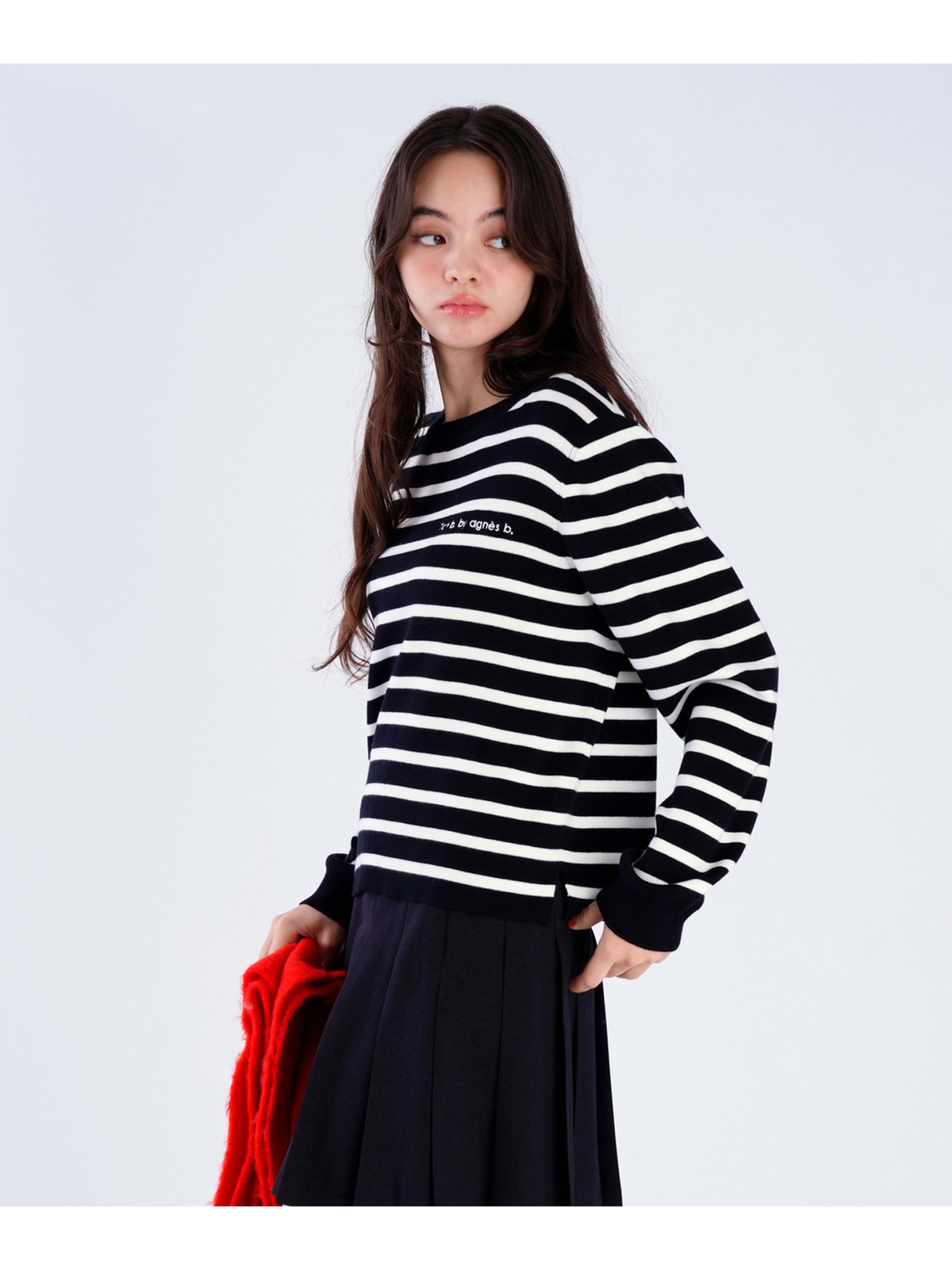 To b. by agnès b. 【Outlet】トラディショナル コットン ニット プルオーバー ブラック×ホワイト