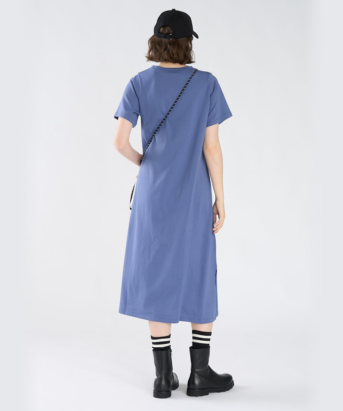 To b. by agnès b. ロゴ プリント コットン 半袖 ロング ワンピース ブルー