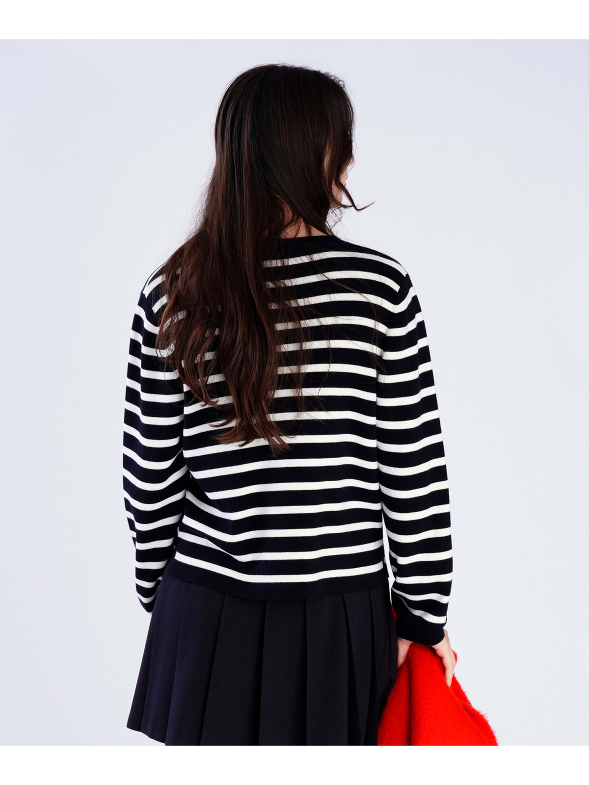 To b. by agnès b. 【Outlet】トラディショナル コットン ニット プルオーバー ブラック×ホワイト