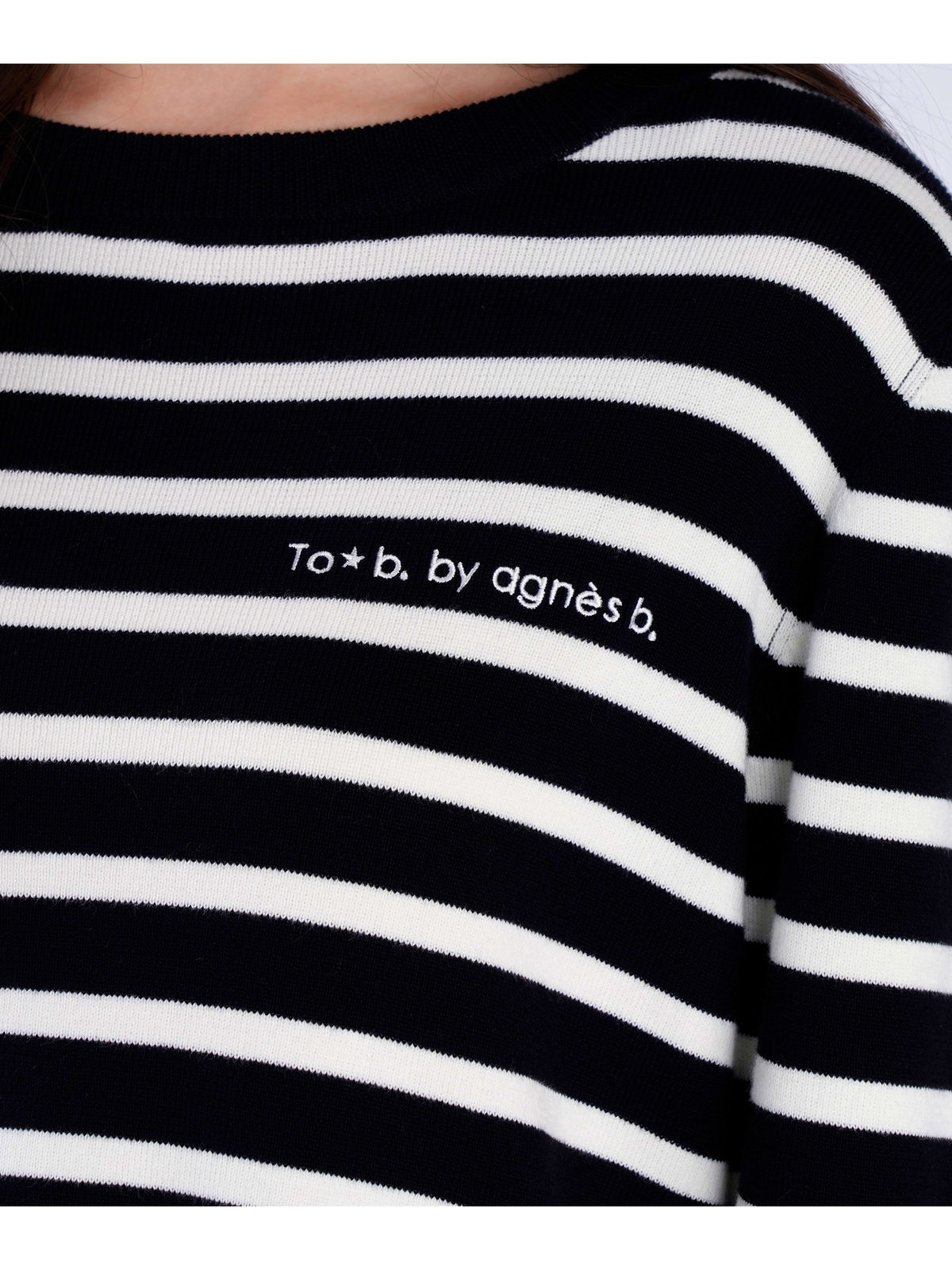 To b. by agnès b. 【Outlet】トラディショナル コットン ニット プルオーバー ブラック×ホワイト