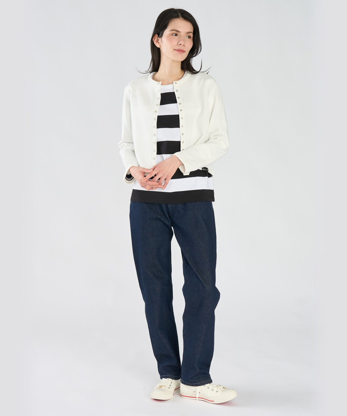 FEMME ウィメンズ WEBスペシャル ロゴ コットン 長袖 カーディガンプレッション ホワイト