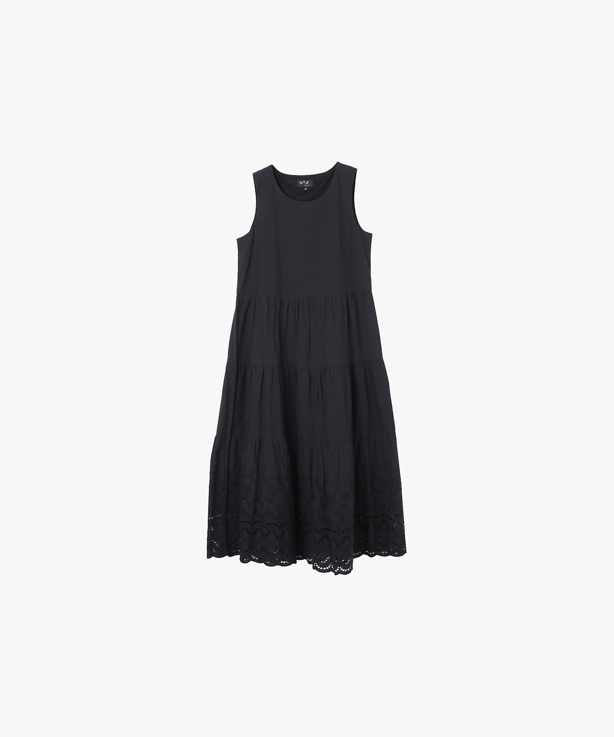 To b. by agnès b. シフリーレース コットン ノースリーブ ロング ワンピース ブラック