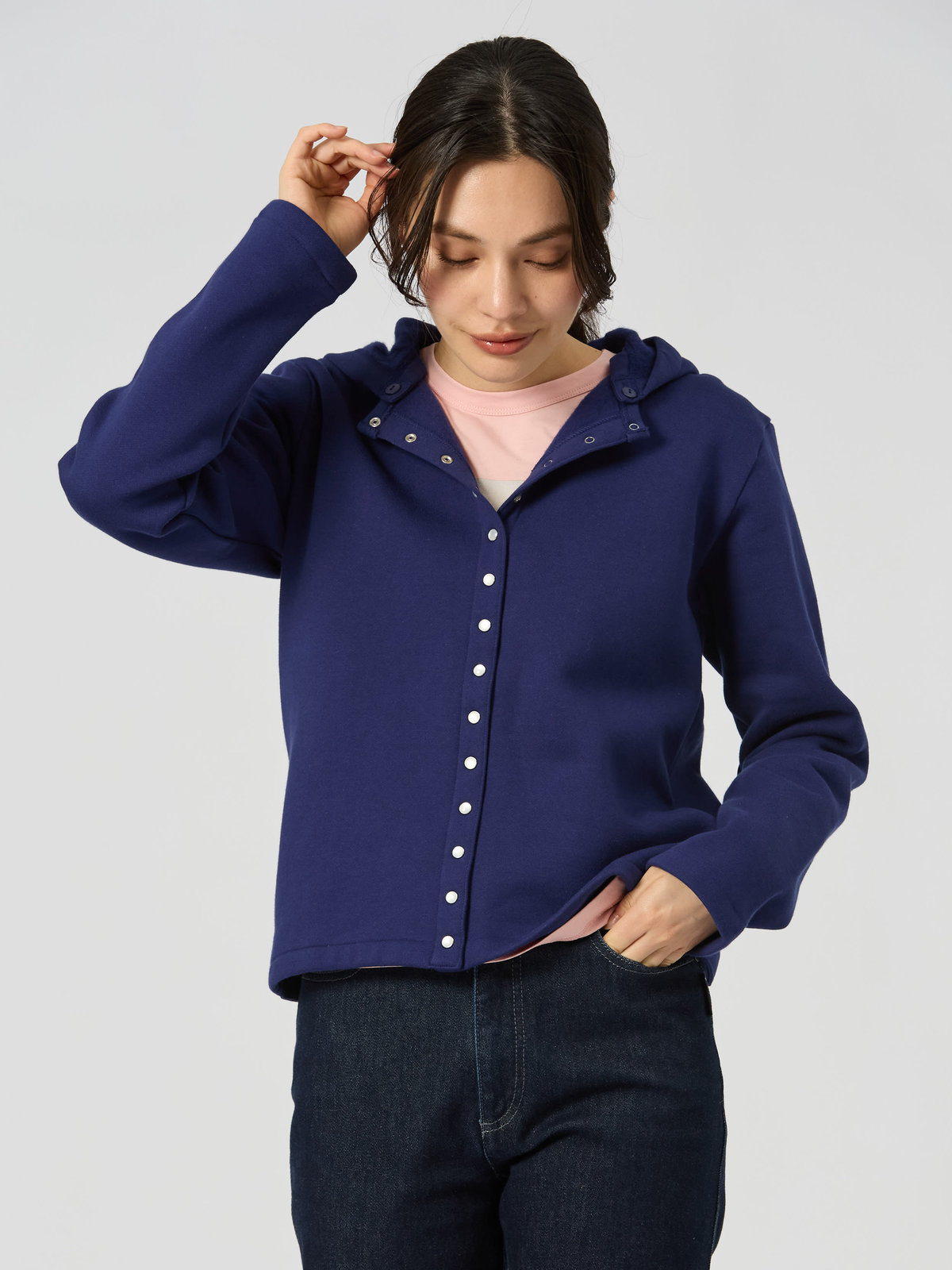 FEMME ウィメンズ コットン メルトン カーディガンプレッション ”Capuche” ネイビー