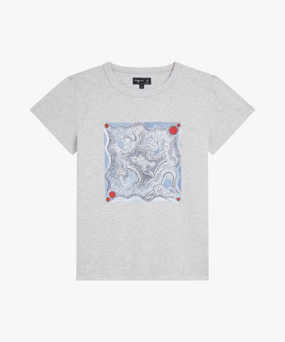 FEMME ウィメンズ プリント コットン 半袖 アーティスト Tシャツ "Lou Malta" グレー