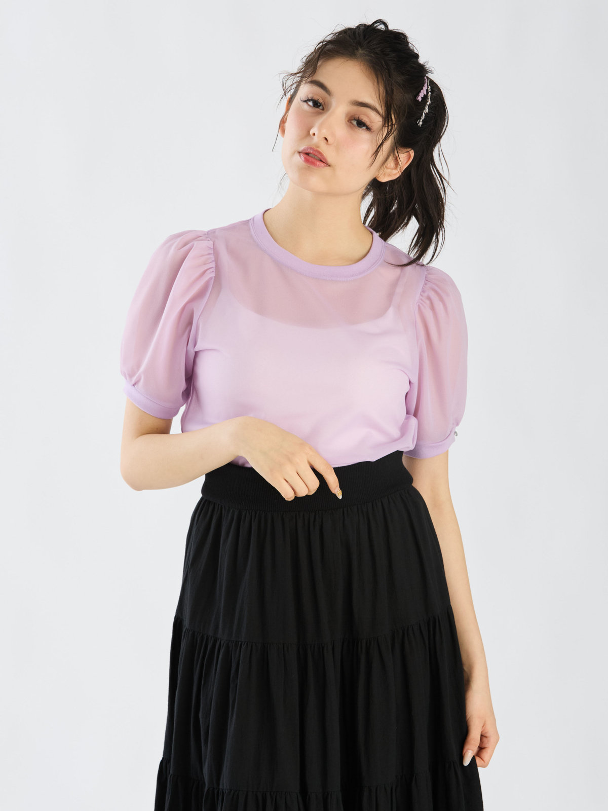 To b. by agnès b. 【Outlet】シアー パフスリーブ Tシャツ パープル系その他