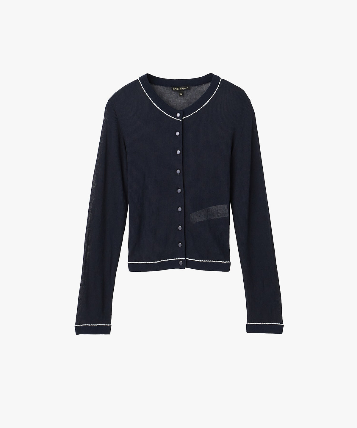To b. by agnès b. シアー リブ 長袖 ニット カーディガン ネイビー