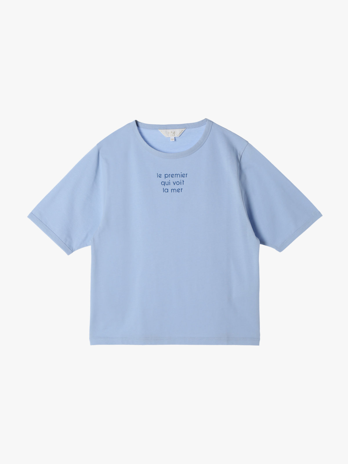 To b. by agnès b. 【Outlet】メッセージ プリント 半袖 Tシャツ "Le premier qui voit la mer" ライトブルー